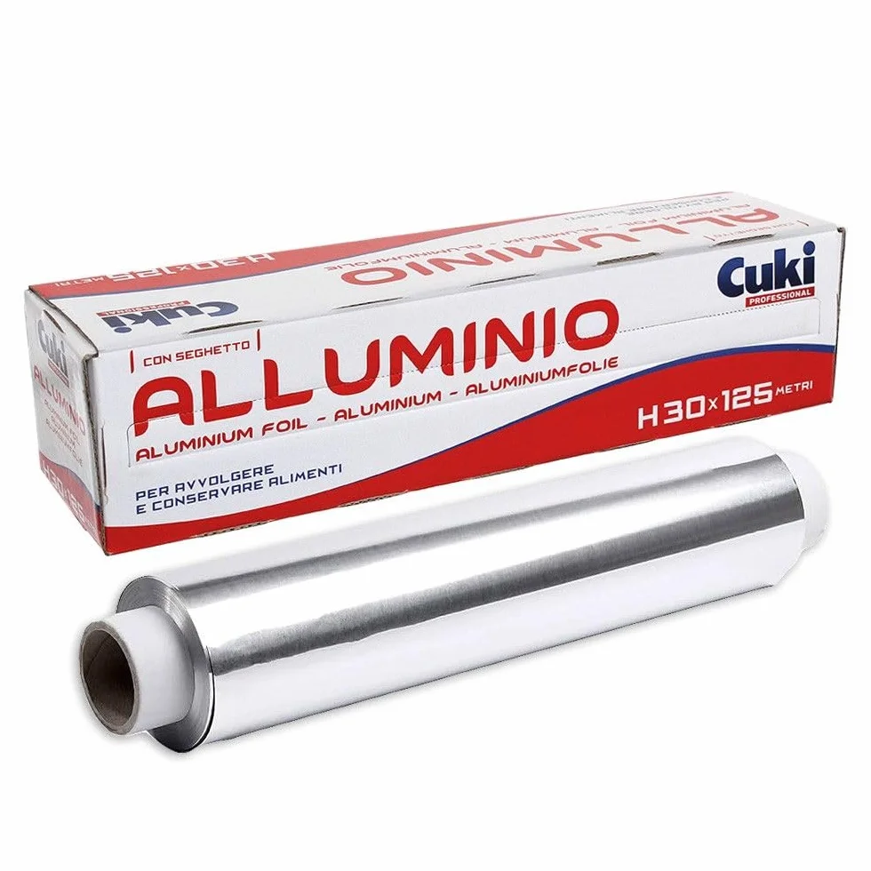 Rotolo Alluminio Alimentare 30 cm x 125 m, 11 Micron, con Seghetto e Dispenser, Carta Alluminio Professionale per Cottura Forno, Conservazione Frigo e Freezer