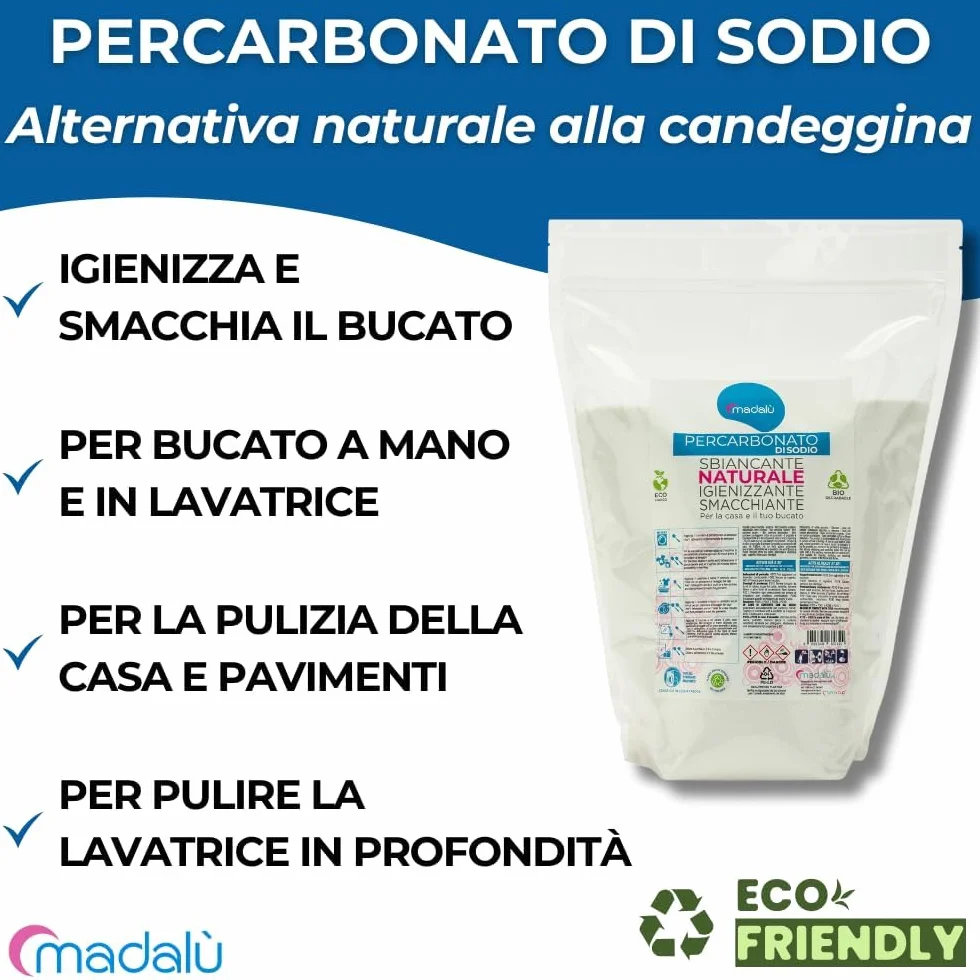 Kit Acido Citrico e Percarbonato di Sodio 1,5+1,5 Kg Sbiancante Bucato Anticalcare Antimuffa