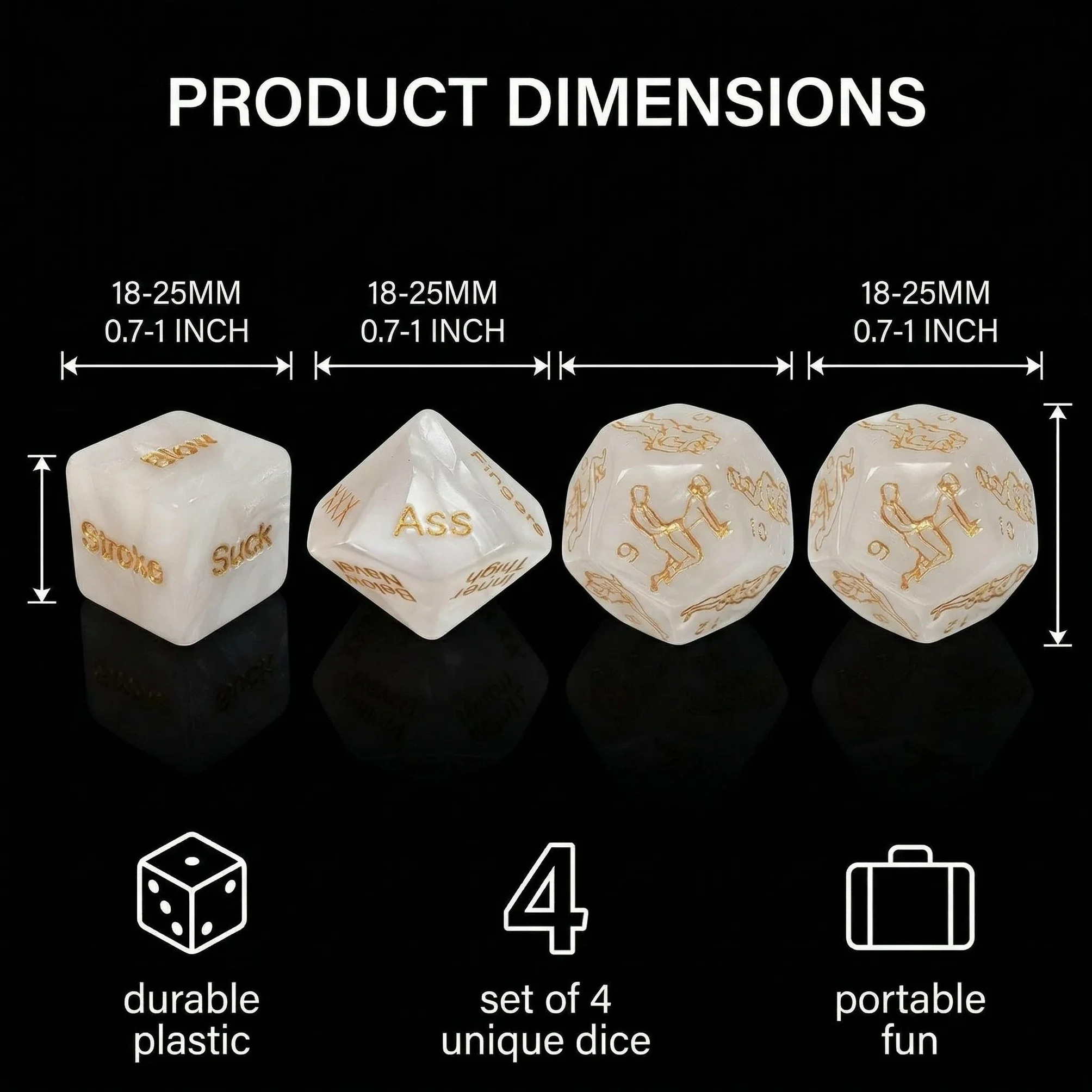 Coppia Di Dadi Da Gioco Per Coppie, 4 Pezzi, Regali Per Uomini, Dadi Decisionali Per Anniversari, Colore Bianco Con Motivi Dorati, Dimensione 18-25Mm