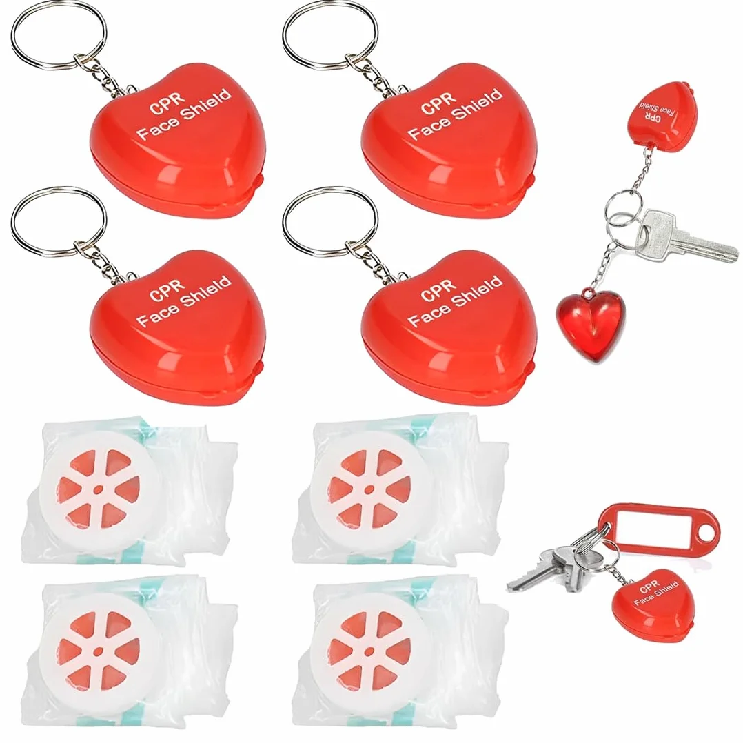 Maschera di respirazione CPR Face Shield Portachiavi Primo Soccorso 4 pezzi rosso