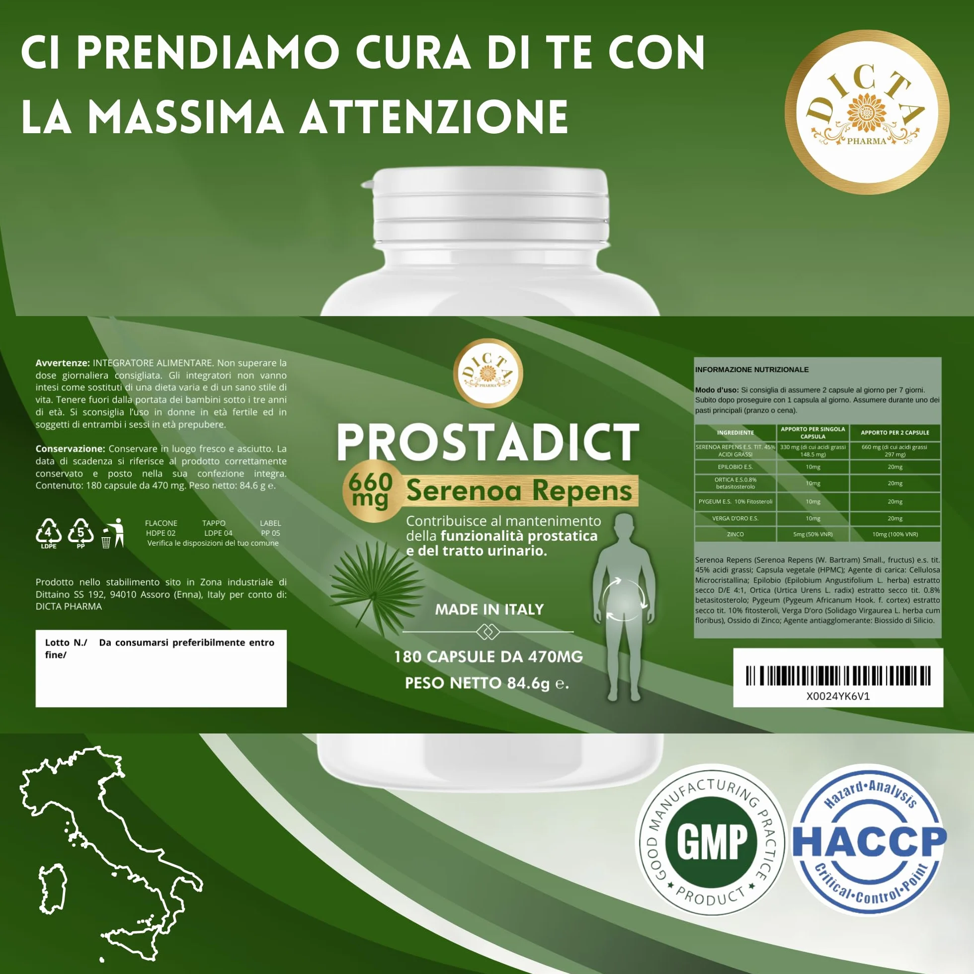 Serenoa Repens 660mg Saw Palmetto 180cps Integratore Prostata Uomo con Epilobio, Ortica e Pygeum Supporto Vie Urinarie