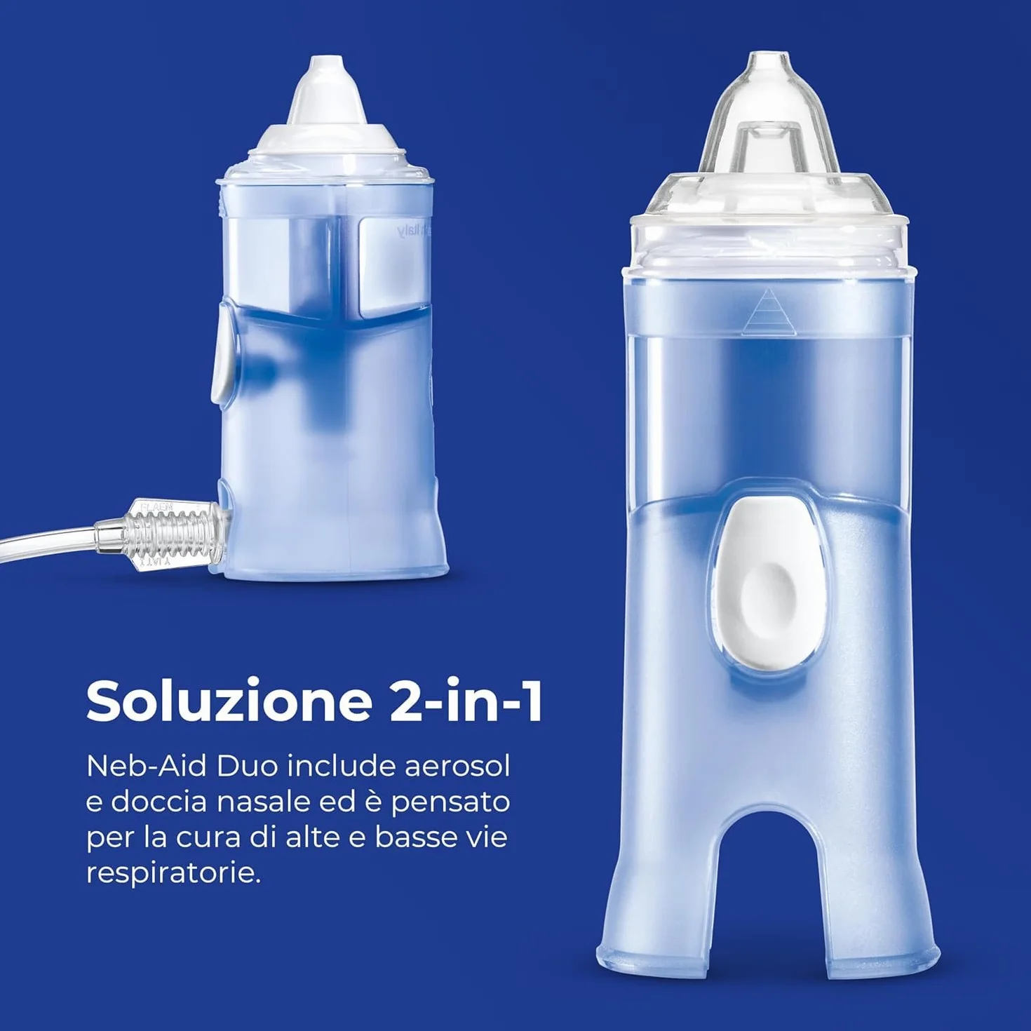Flaem Neb-Aid Duo Aerosol Compatto per Alte e Basse Vie Respiratorie con Mascherine Soft Touch e Filtro Aria, Made in Italy
