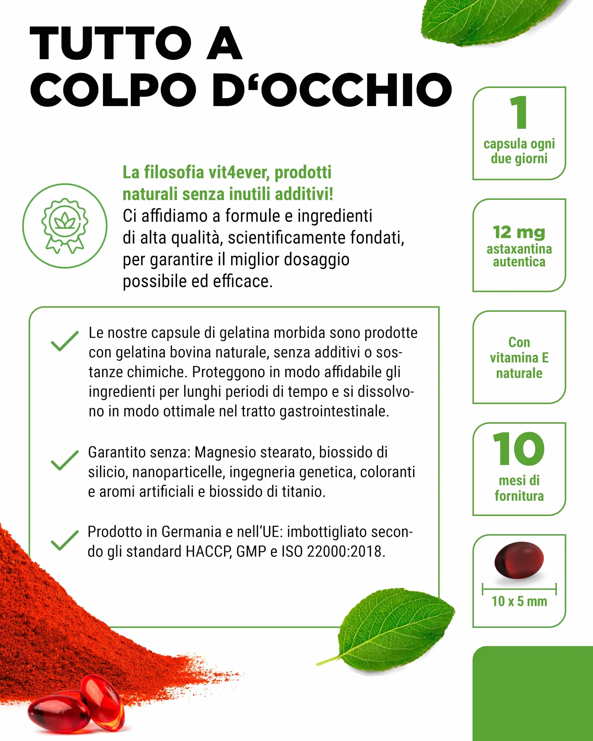 Astaxantina 12 mg 150 capsule softgel - Premium da Haematococcus pluvialis con vitamina E e olio d'oliva