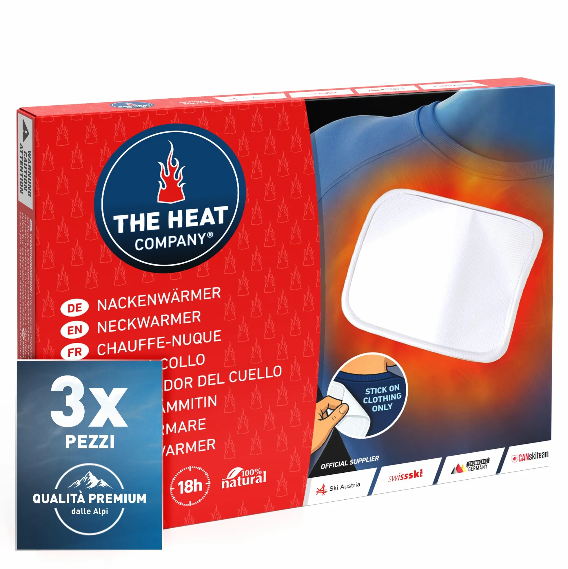 THE HEAT COMPANY Scalda-Collo EXTRA CALDO adesivo Scaldacorpo autoriscaldante puro naturale 3 pezzi