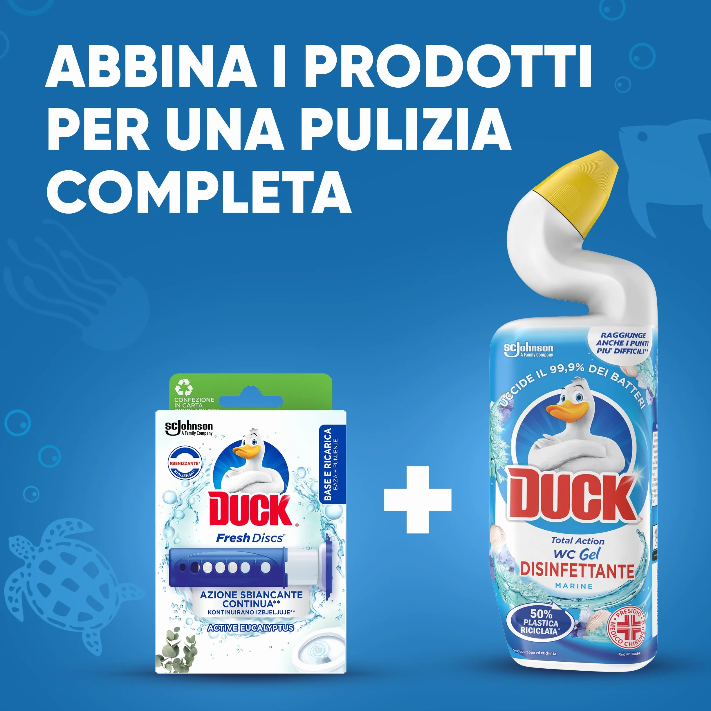 Duck Fresh Discs - Base per Dischi Gel Igienizzanti WC, Fragranza Eucalipto con agenti candeggianti - Confezione da 1 Applicatore e 6 Dischetti