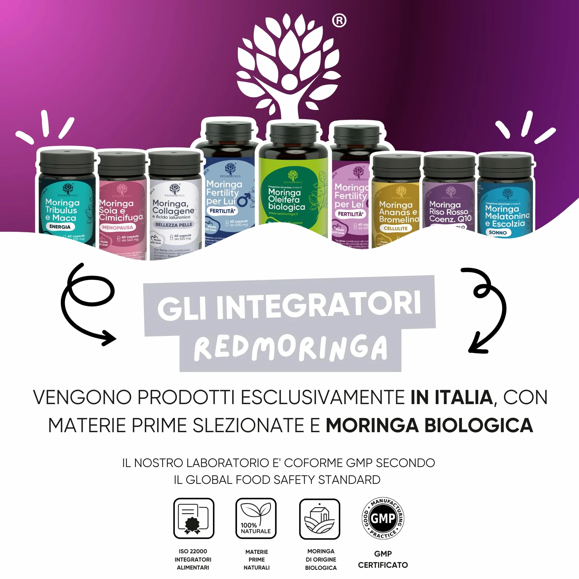 Collagene Marino Idrolizzato con Moringa BIO Integratore Pelle e Articolazioni 60 Capsule RedMoringa