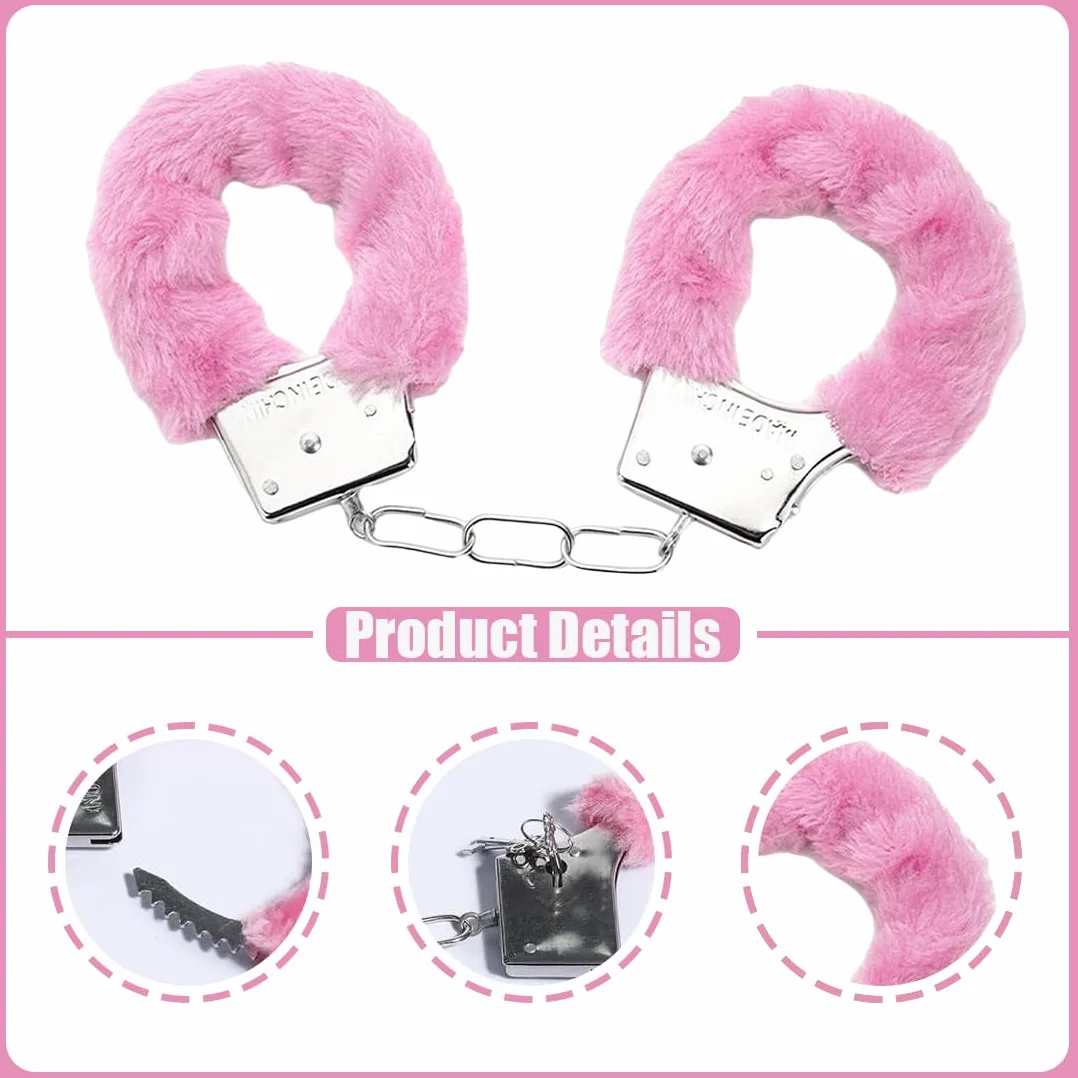 EIHI 1 paio di manette con 2 chiavi Set Accogliente Peluche Party Game Props Regalo per Le Coppie manette di peluche rosa