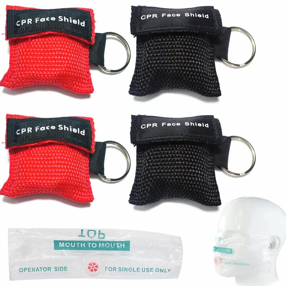 Pocket Mask 4 Pezzi Rosso Nero 5Cm Larghezza 5.5Cm Mascherina Respirazione Primo Soccorso Bocca A Bocca