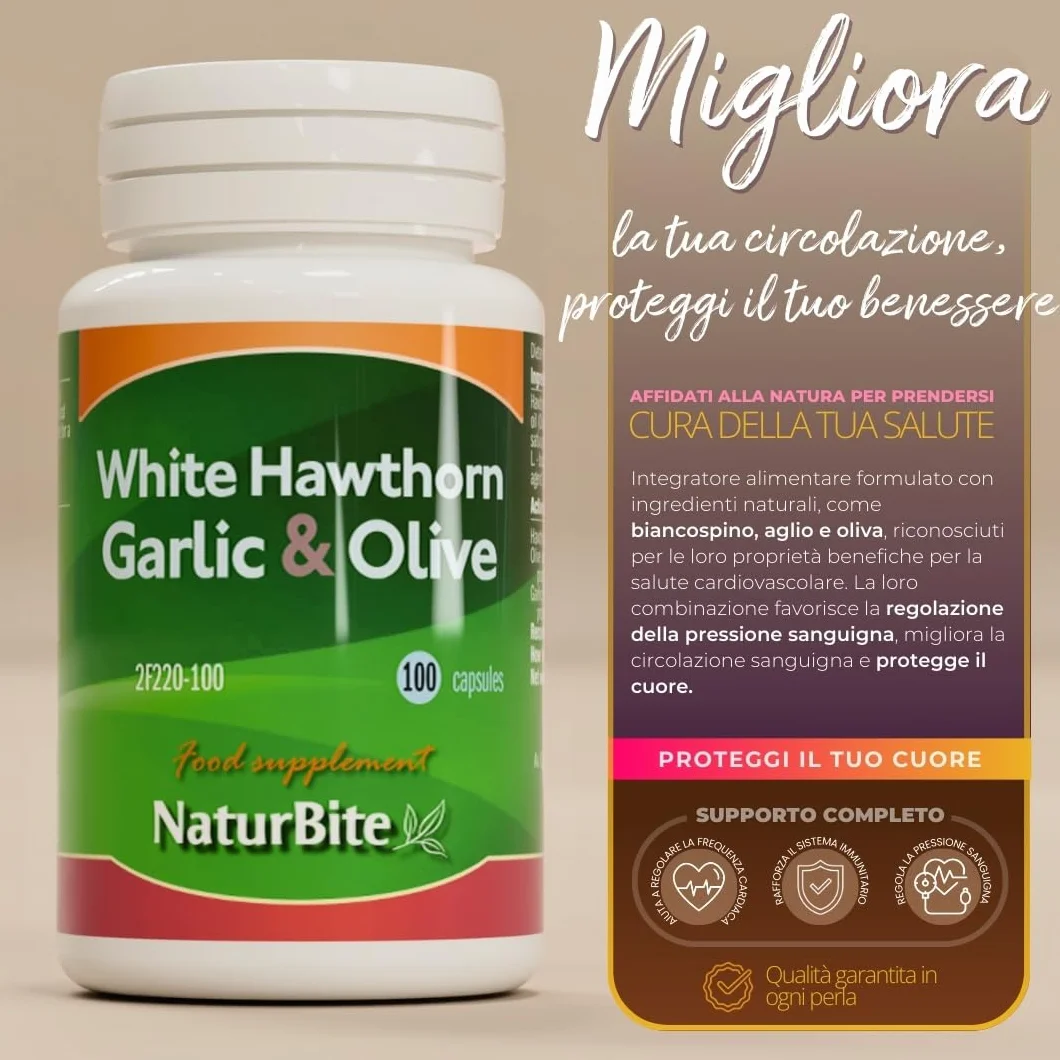 NaturBite Biancospino + aglio + oliva 500 mg 100 perle