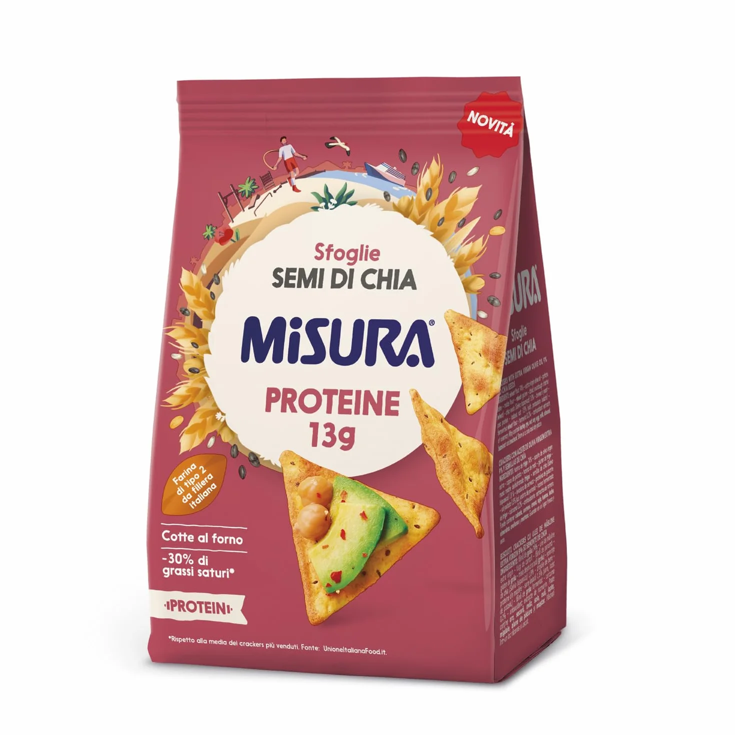 Misura Protein Sfoglie con Semi di Chia - Cotte al Forno, Ricche di Fibre, con 13 g di Proteine, Senza Aromi, Confezione da 170 gr con Carta Certificata FSC