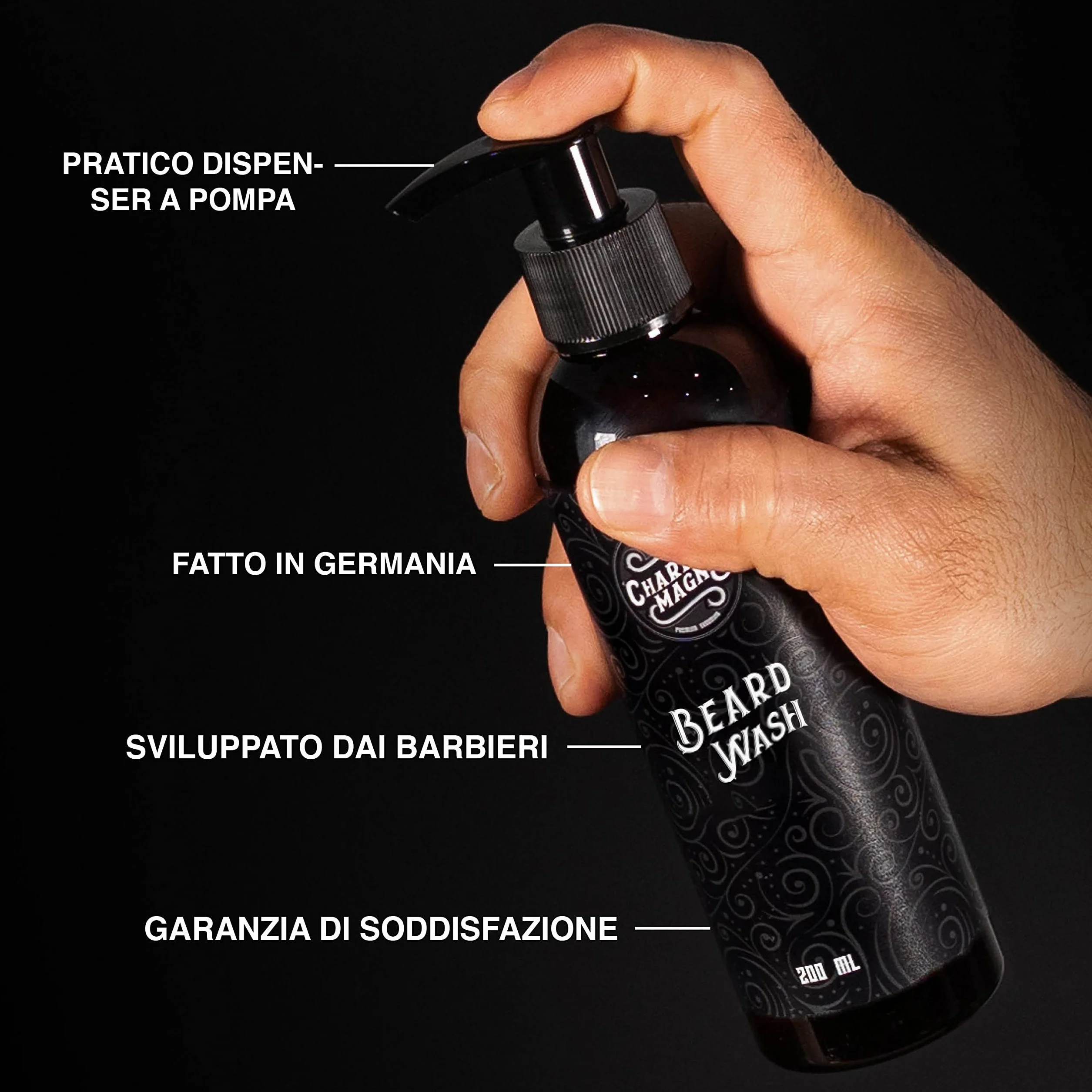 Charlemagne Beard Wash - Shampoo e Sapone per Uomo Made in Germany - Gel Lavaggio e Balsamo per Cura Delicata della Barba - Ideale per Pelle Secca