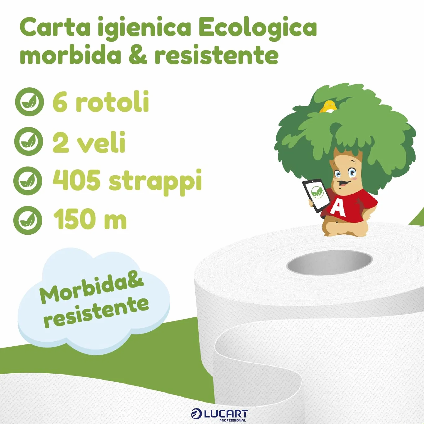 Lucart Professional Carta Igienica Ecologica 6 Rotoli Jumbo 2 Veli 100% Riciclata FSC Recycled Bianco
