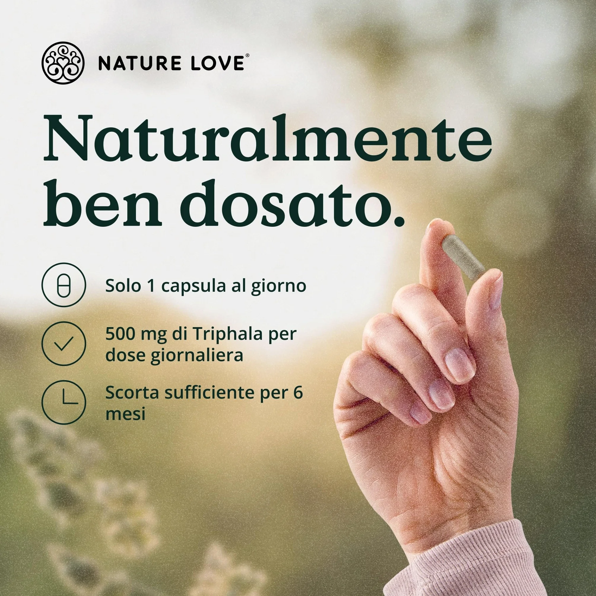 NATURE LOVE® Triphala Organic - Alto Dosaggio con 500 mg per Capsula - 180 Capsule - Materia Prima di Qualità dall'India - Testata in Laboratorio e Certificata Biologica, Prodotta in Germania