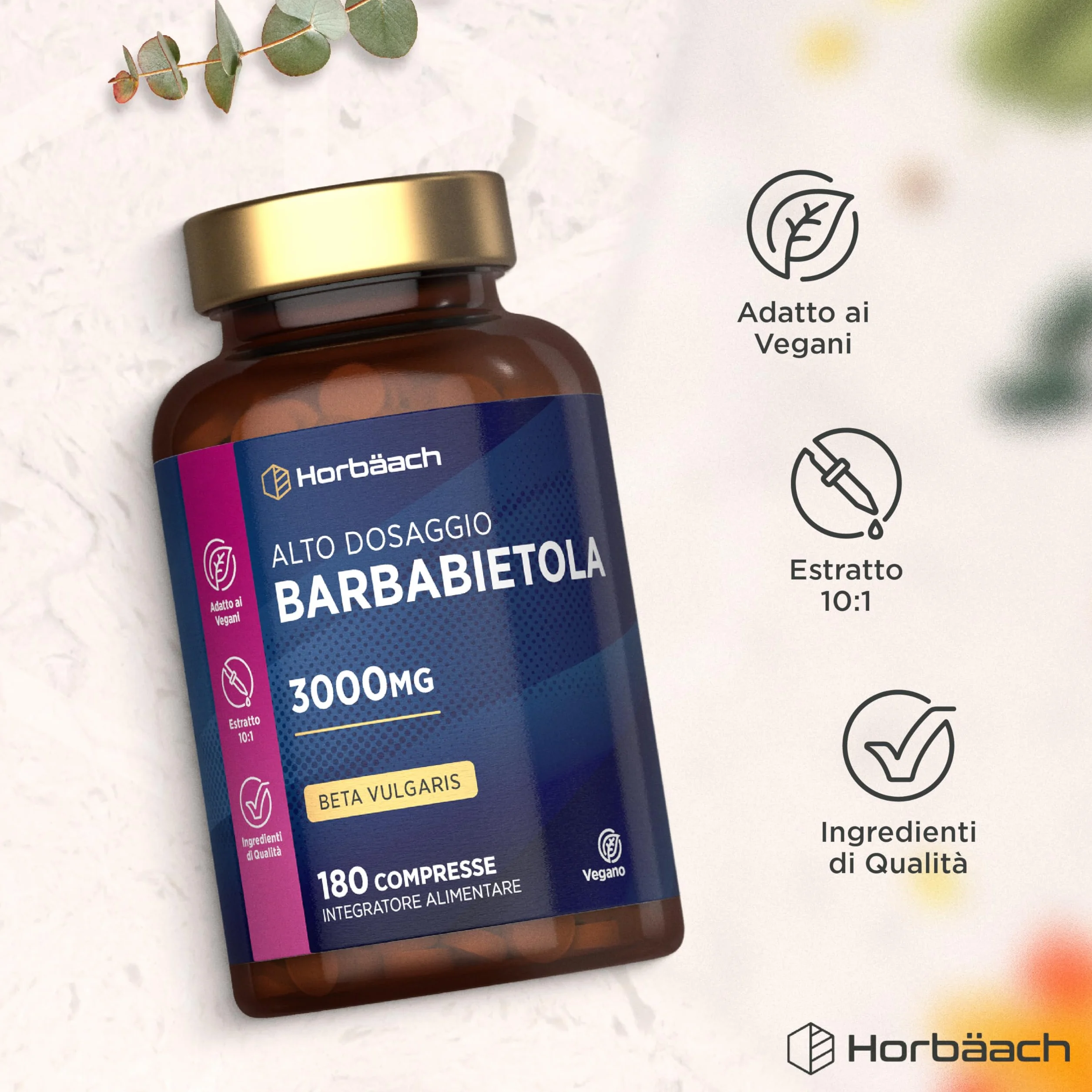 Horbaach Barbabietola Rossa Compresse 3000mg Beetroot Supplement 180 Compresse Vegane
