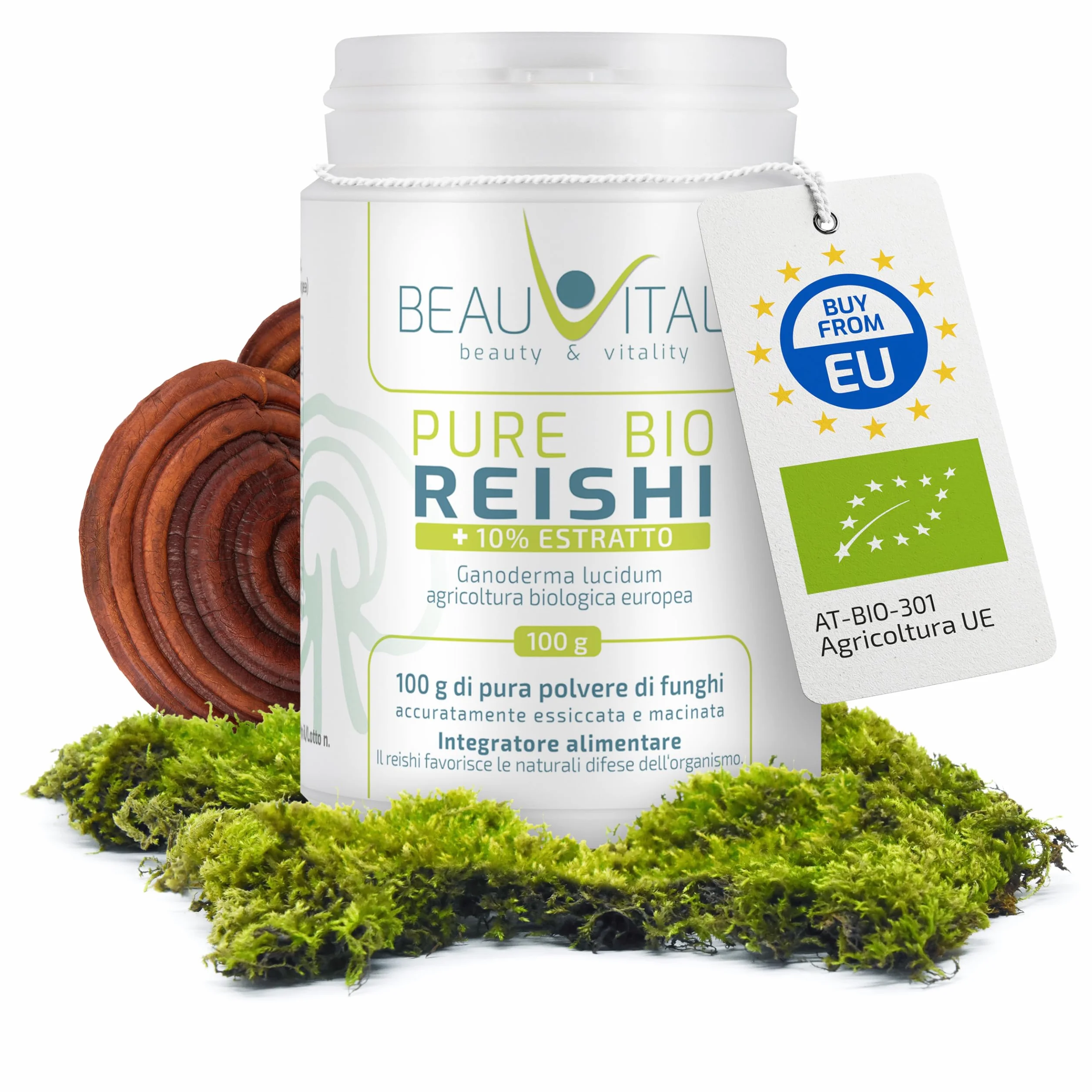 Pure Bio Reishi Ganoderma 100 g con estratto di Reishi biologico al 10% | Nuova formula | Ganoderma lucidum da agricoltura biologica dell'UE, vegan, senza additivi artificiali