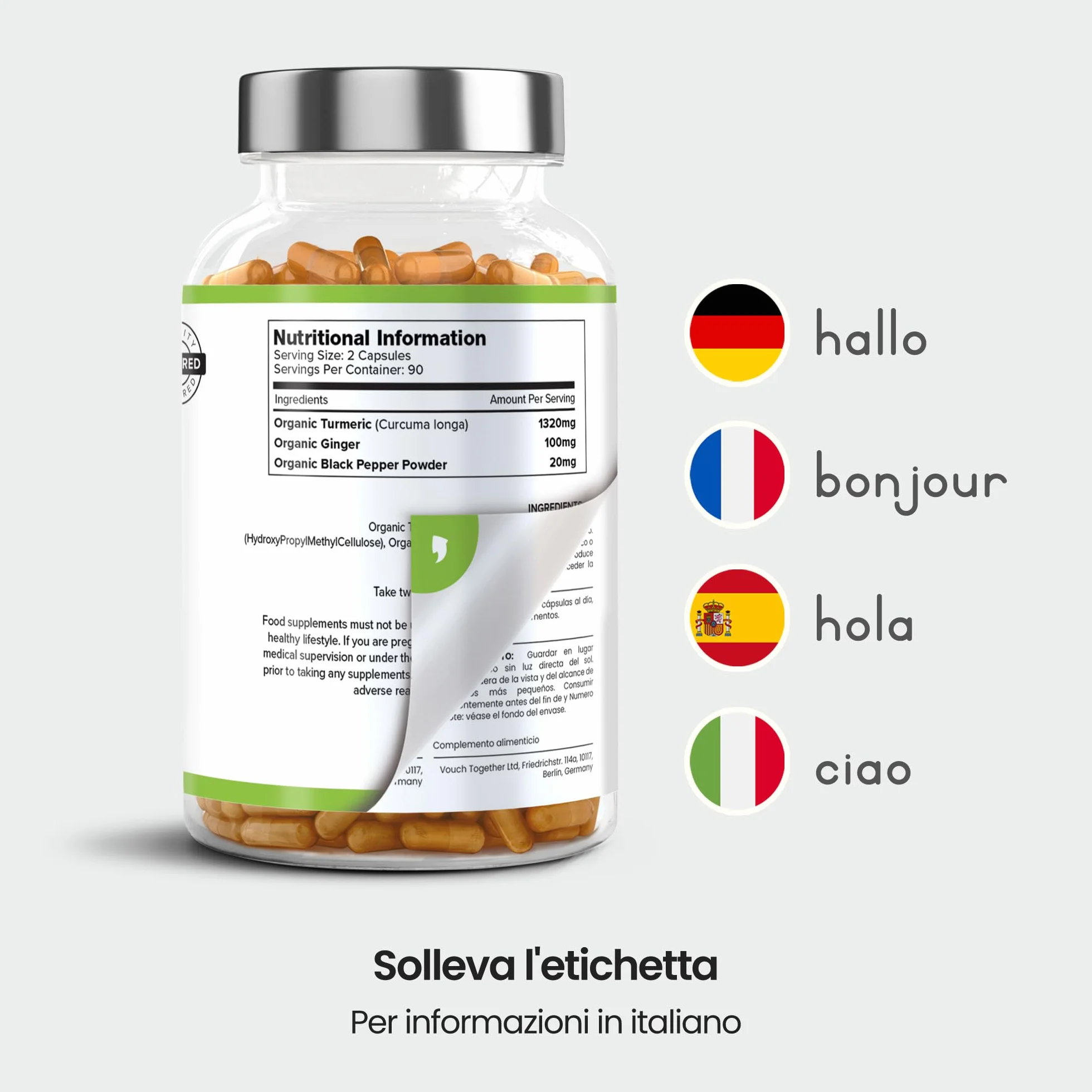 Bio Curcuma Capsule 1440 mg 180 Capsule Integratore Alimentare Biologico VitaBright Curcuma Longa Complex