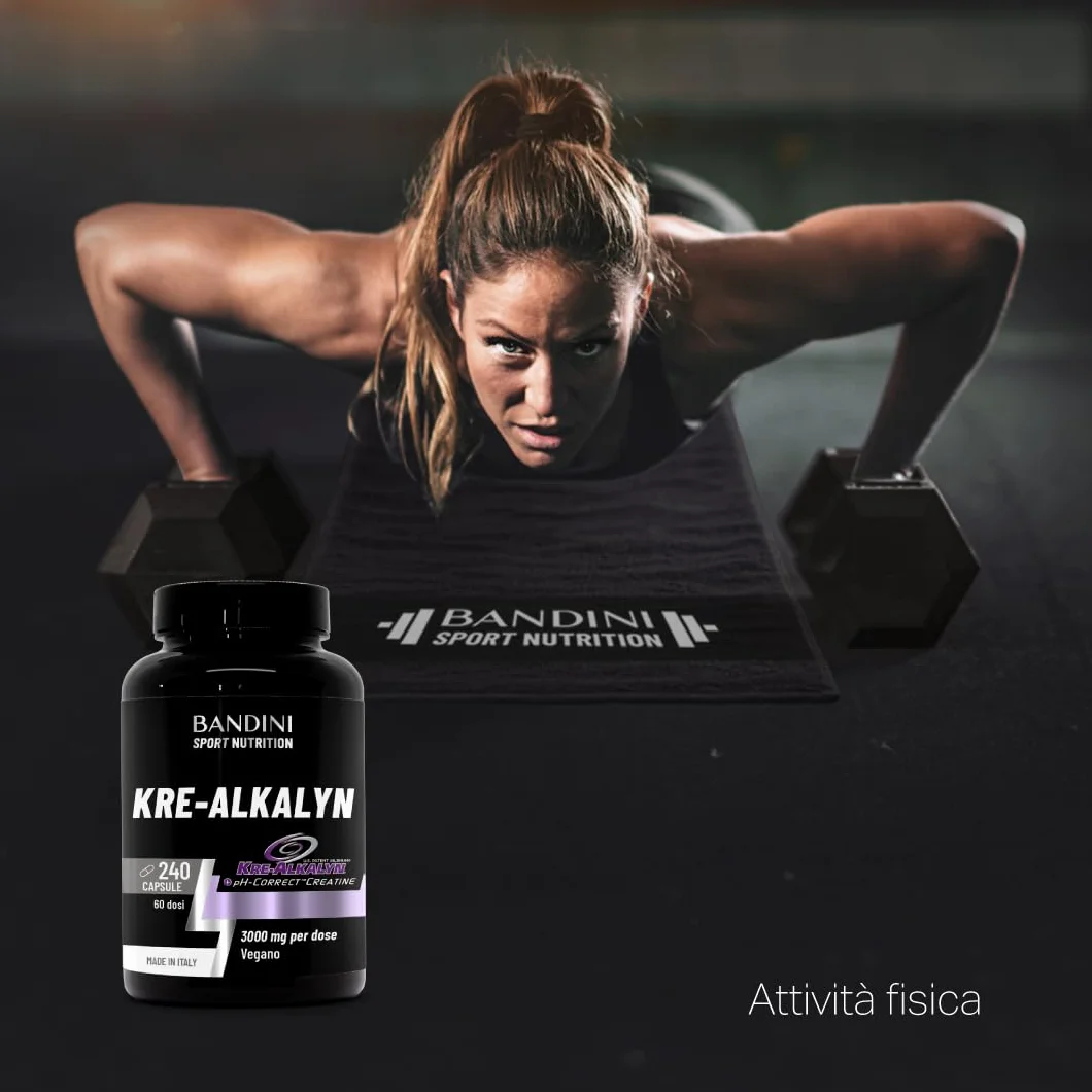 Bandini® Kre-Alkalyn® 240 capsule (Scorta per 2 Mesi) - Creatina Alcalina Tamponata per Allenamento Intenso, Sport, Palestra e Pre Post Workout - A base di Creatine Monoidrato - 100% Vegan