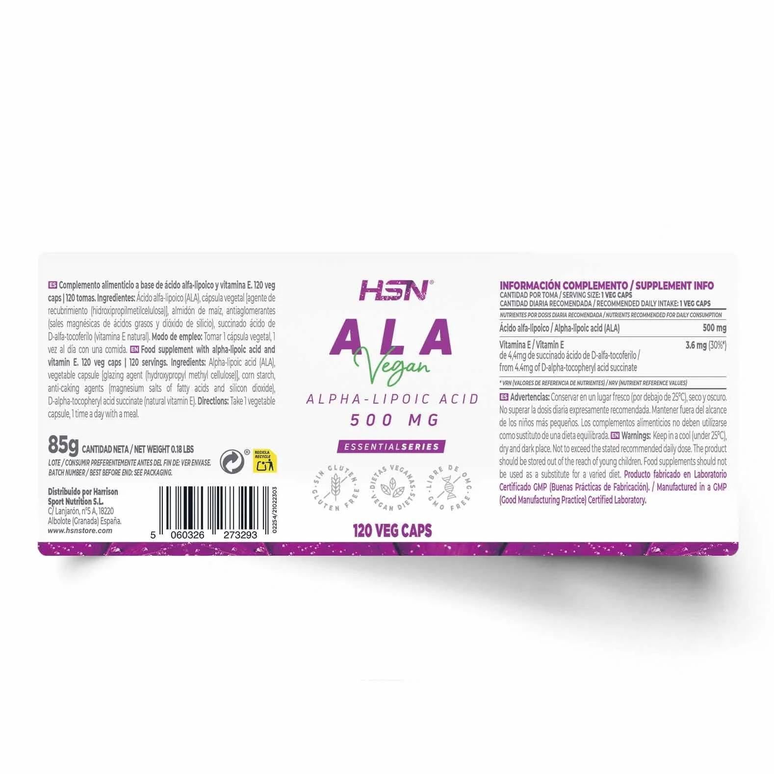 ALA 500 mg Acido Tiottico 120 Capsule Vegetali con Vitamina E Naturale