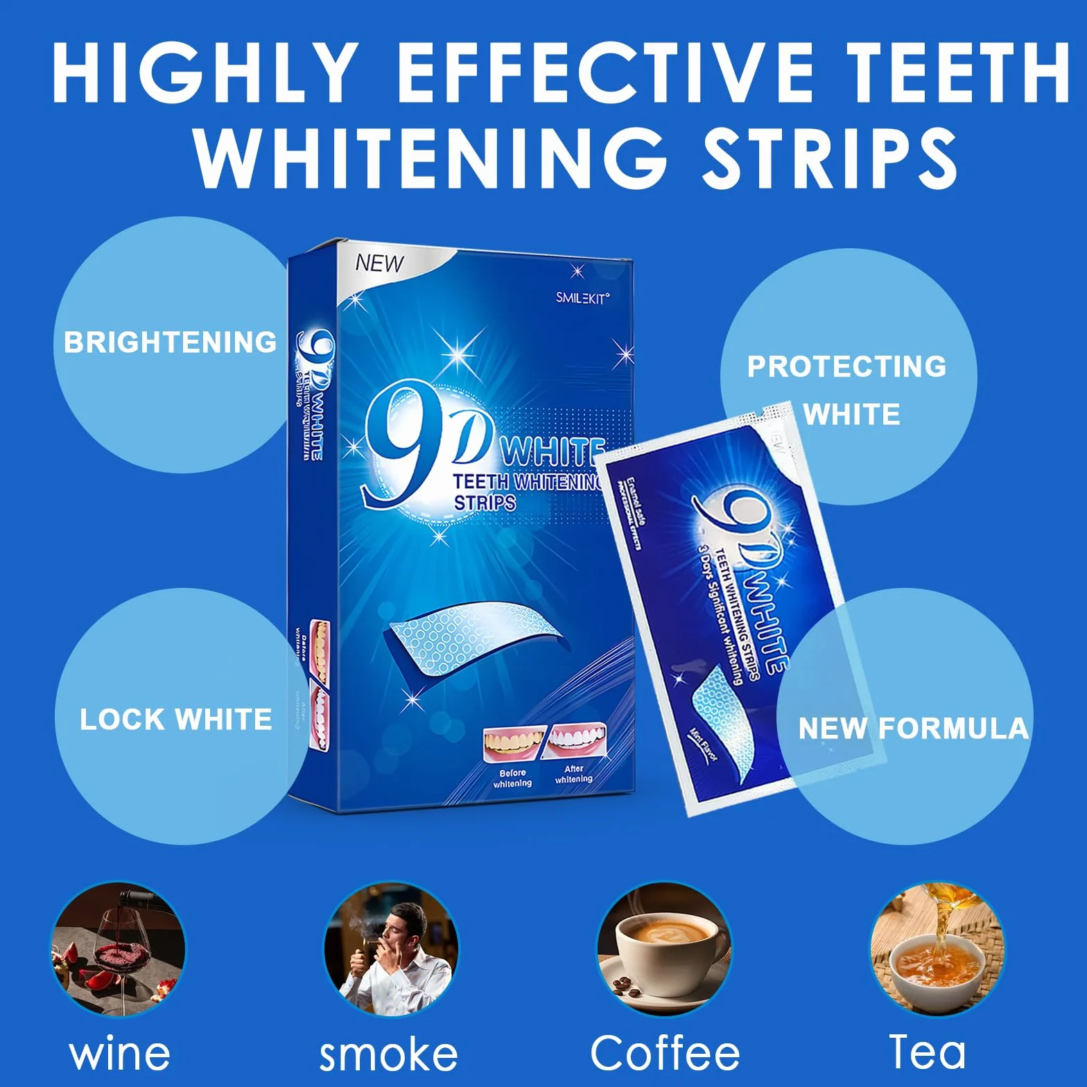 28 Pezzi Strisce Sbiancanti Denti, Kit Sbiancamento Denti Efficace, Riduzione Visibile Delle Macchie, Teeth Whitening Strips, Applicazione Semplice E Confortevole, Per Casa E Viaggio