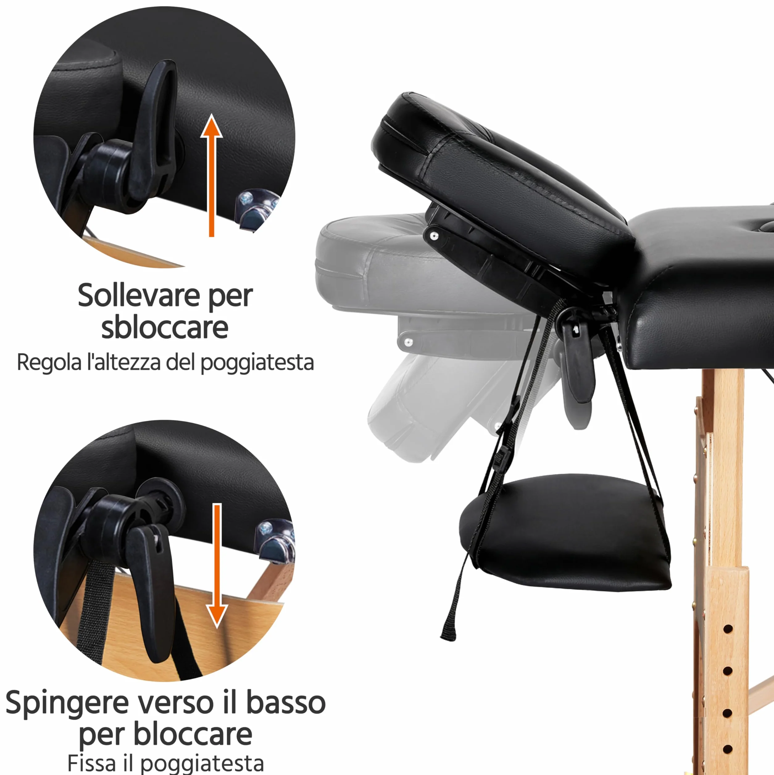 Yaheetech Lettino da Massaggio Pieghevole Portatile 2 Zone Portata 250 kg in Legno Faggio 213 x 70 cm per Fisioterapia Altezza Regolabile Poggiatesta e Briaccioli Rimovibili