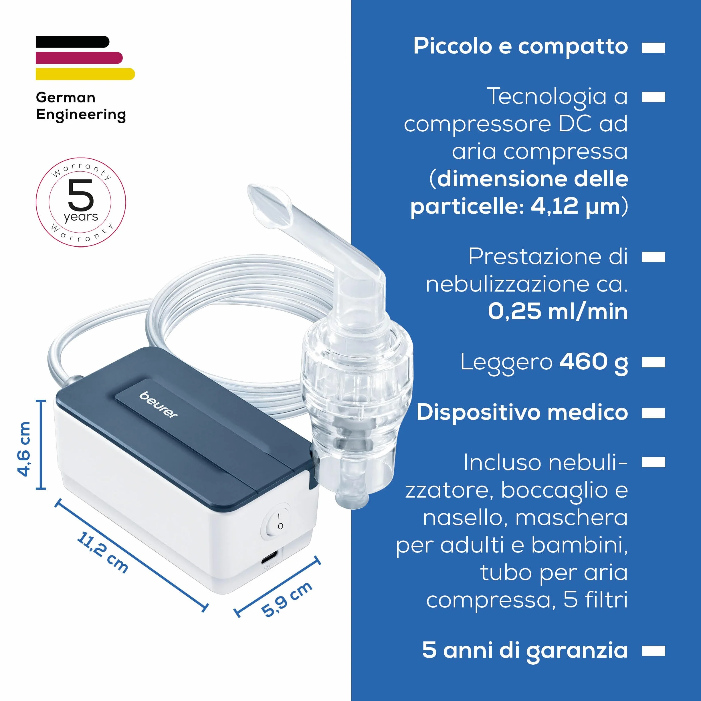 Beurer IH 15 Nebulizzatore Aerosol Compressore Compatto Leggero Uso Quotidiano Facile Veloce Viaggio