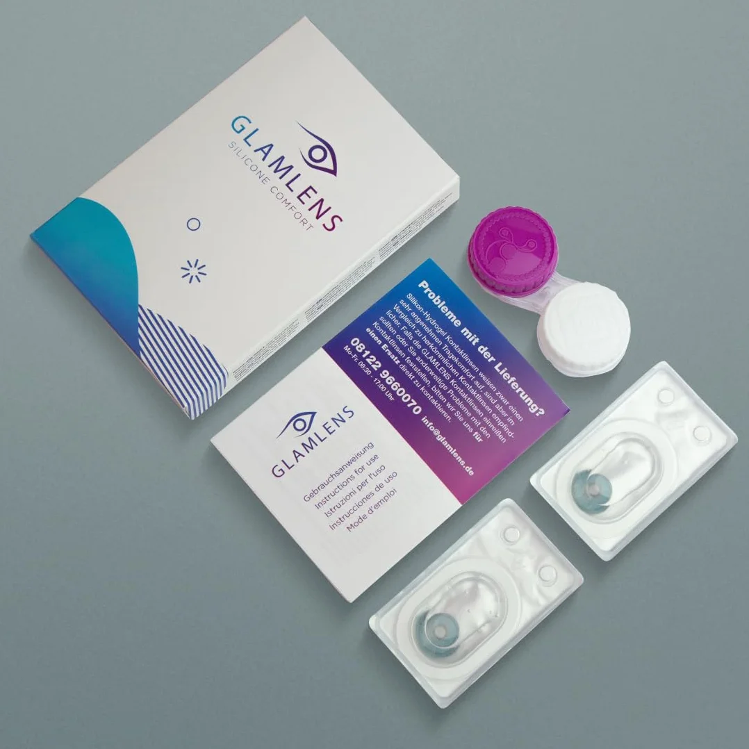 GLAMLENS Lenti a Contatto Colorate Blu (Lugo Blue) - Silicone Idrogel Naturali Grigio - 2 Pezzi - DIA 14,00 - Senza Correzione 0.00 Diottrie