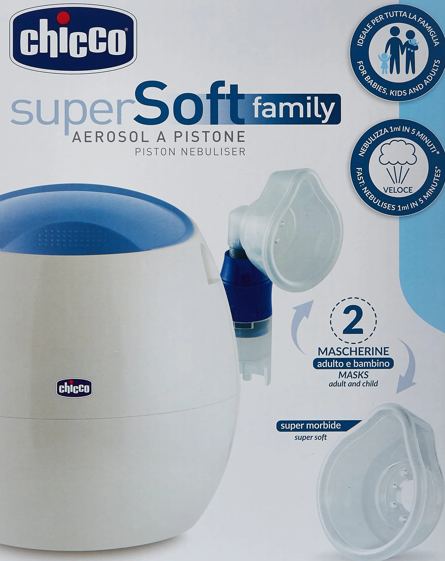 Chicco Aerosol Family Portatile Per Neonati Bambini e Adulti con Due Mascherine