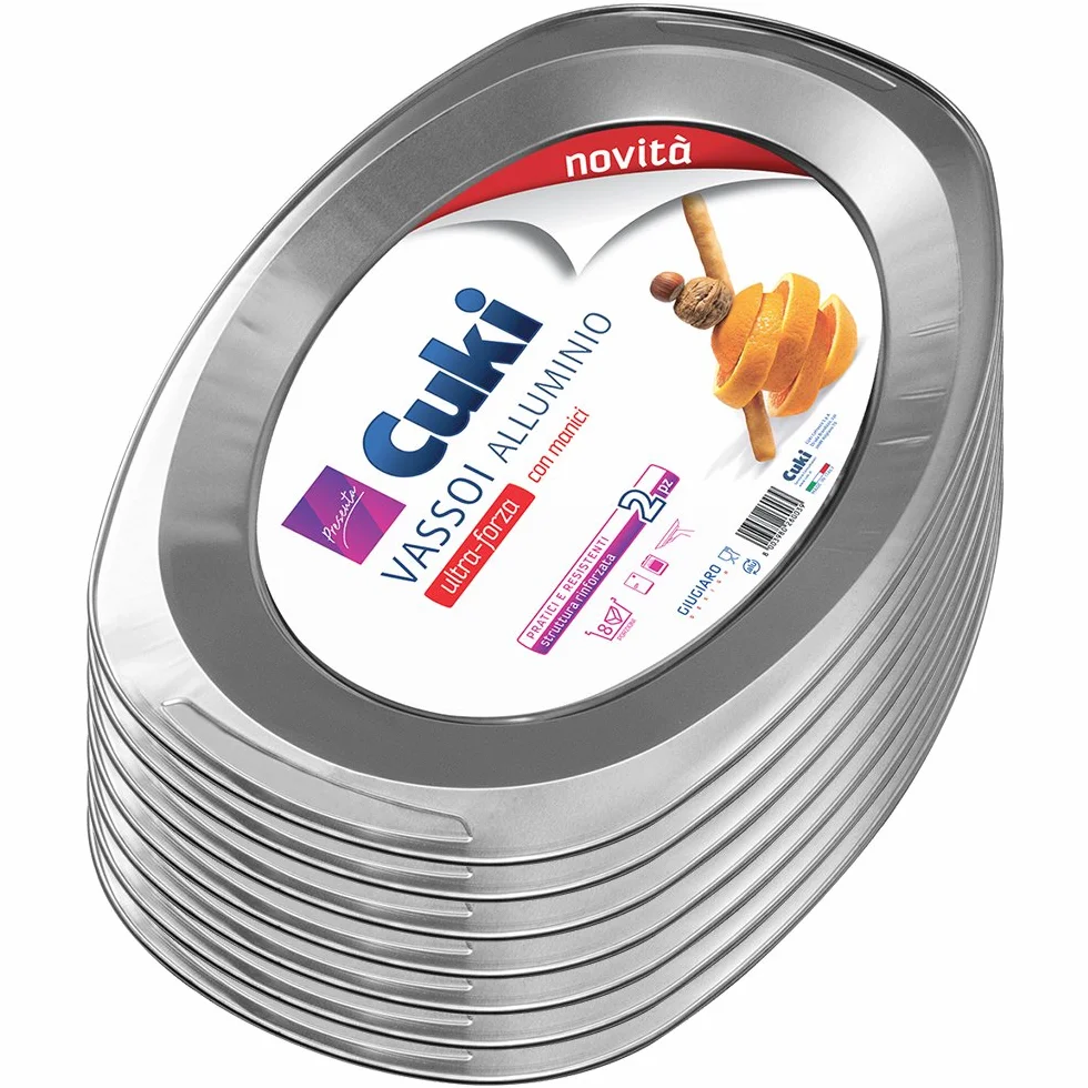 Cuki Vassoi alluminio 12 vaschette con manici Argento