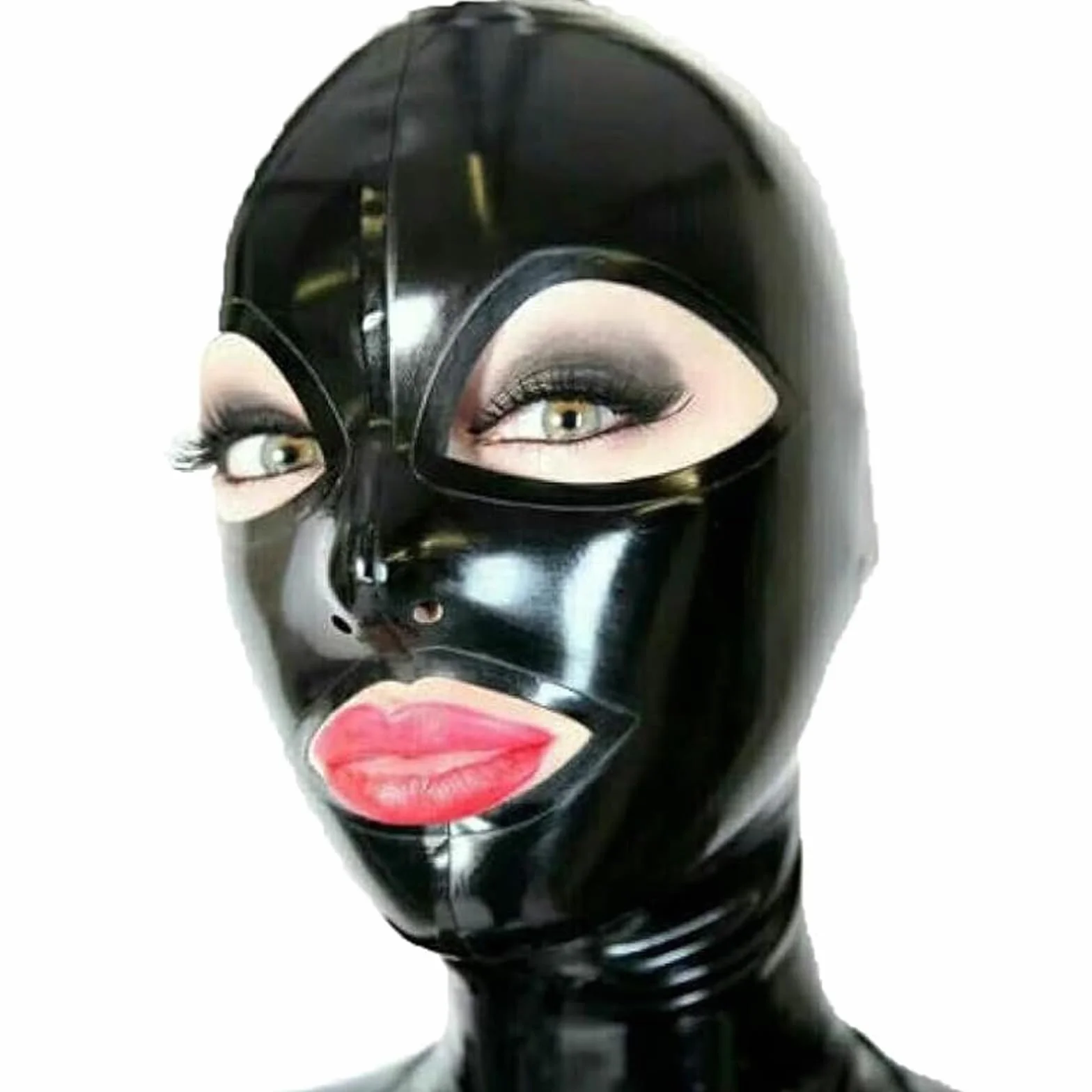 Cappuccio in Lattice Nero Uomo Donna Maschera Gomma Respirazione Narici Accessori Feste
