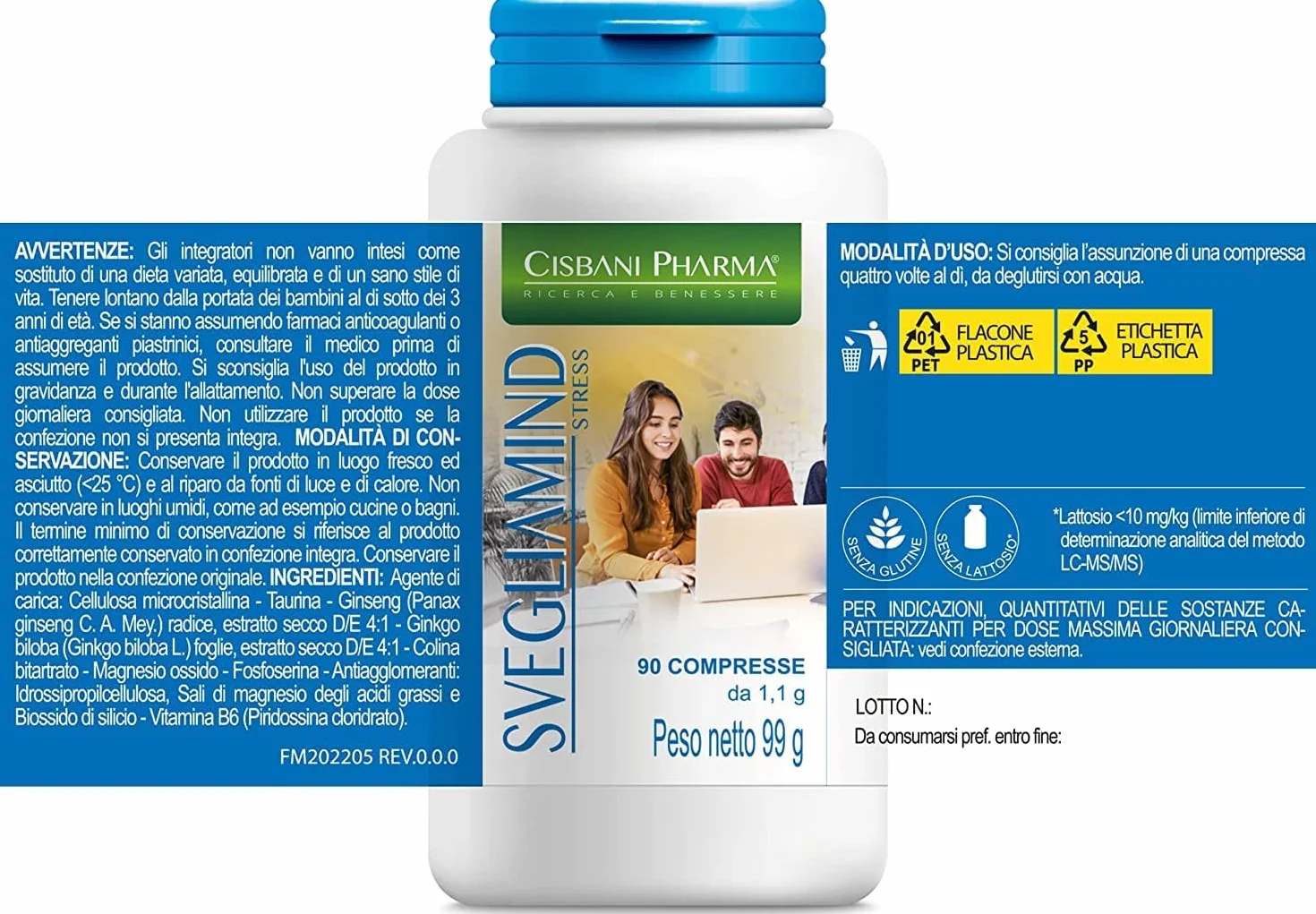 CISBANI PHARMA SVEGLIAMIND, Integratore Nootropico per Concentrazione e Memoria - 90 compresse con Ginkgo Biloba, Fosforo, Magnesio, Taurina, Ginseng, Vitamina b6 e Colina, Riduce la stanchezza
