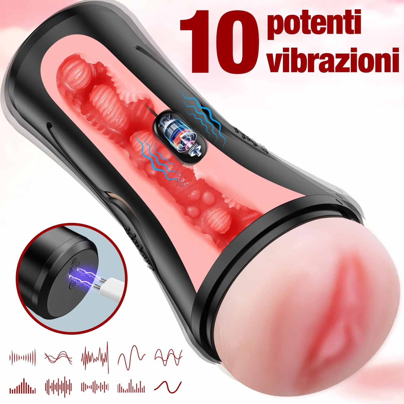 Banysin Masturbatore maschile con 10 Vibrazione Sex Toys per per Uomini, Automatico Realistico con Aspirazione, Uomo, Masturazione Black