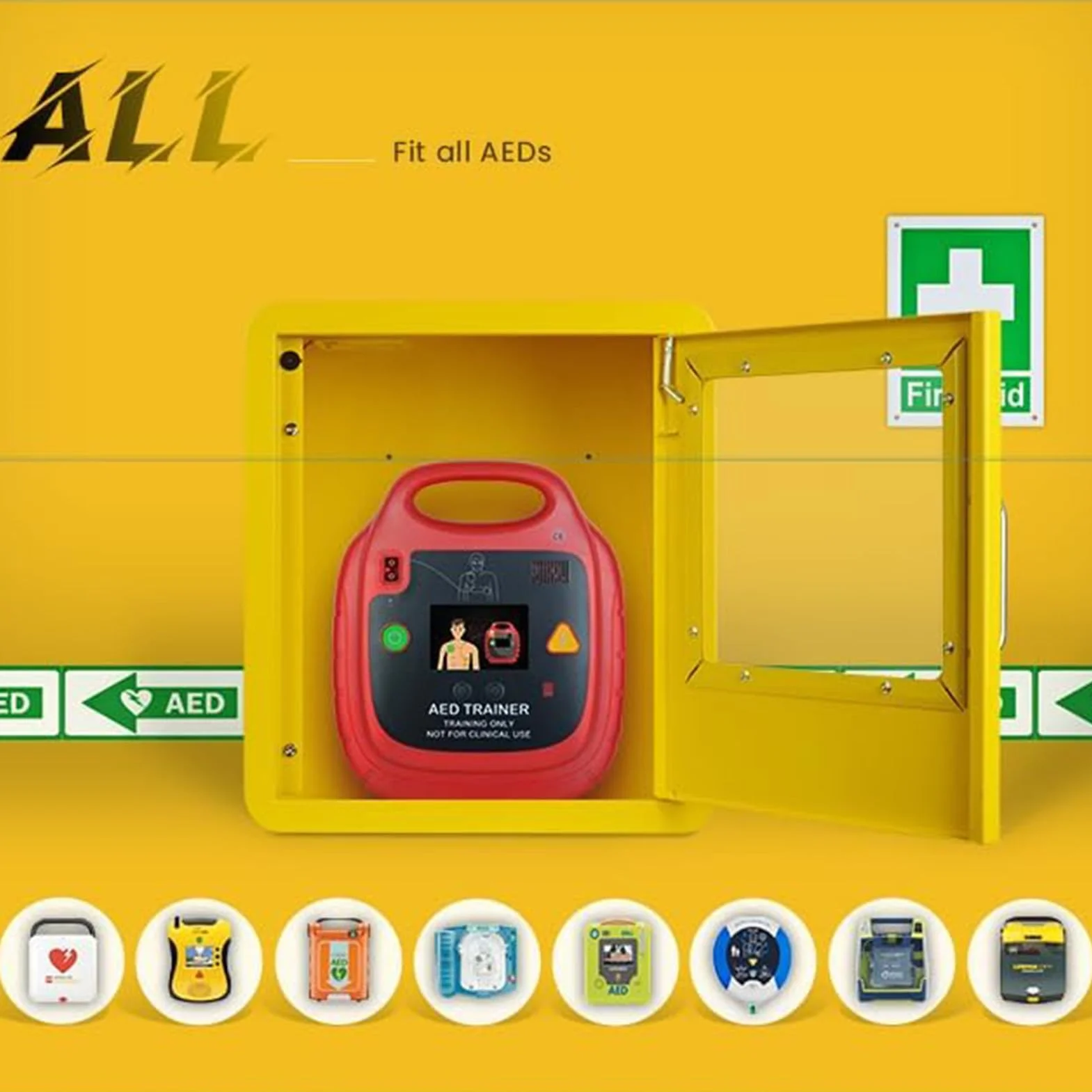 Armadietto per Defibrillatore DAE da Parete con Allarme e Doppio Interruttore Giallo