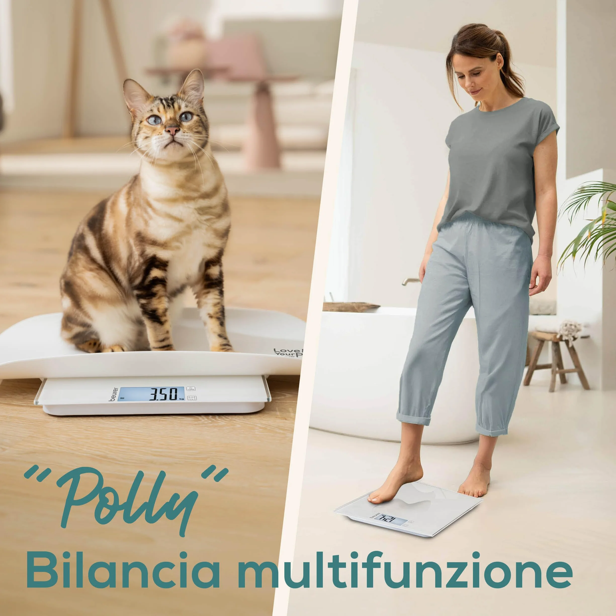 Beurer Love Your Pet Bilancia Polly per Animali Domestici e Persone, Piatto Rimovibile, 100g-180kg