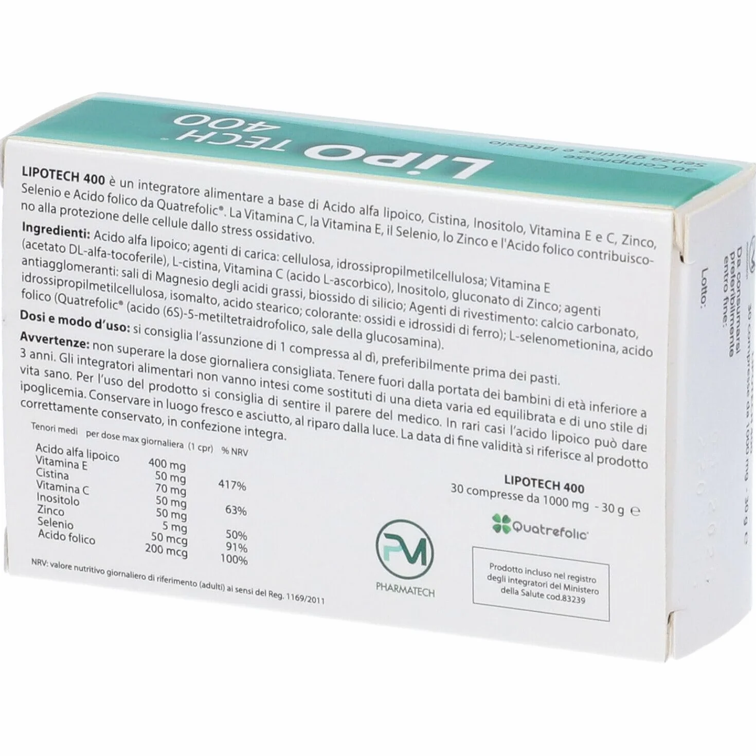 LIPOTECH 400 30CPR Integratore alimentare antiossidante acido alfa lipoico