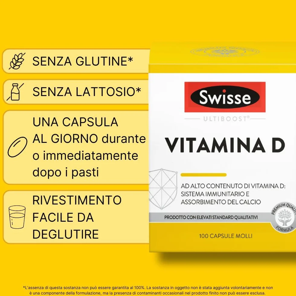 SWISSE Ultiboost- Vitamina D 2000 UI, Integratore Difese Immunitarie Adulti, Integratori Alimentari Donna e Uomo con vitamina D3 per Mantenimento Ossa e Denti Sani, Made in Italy, 100 Capsule Molli