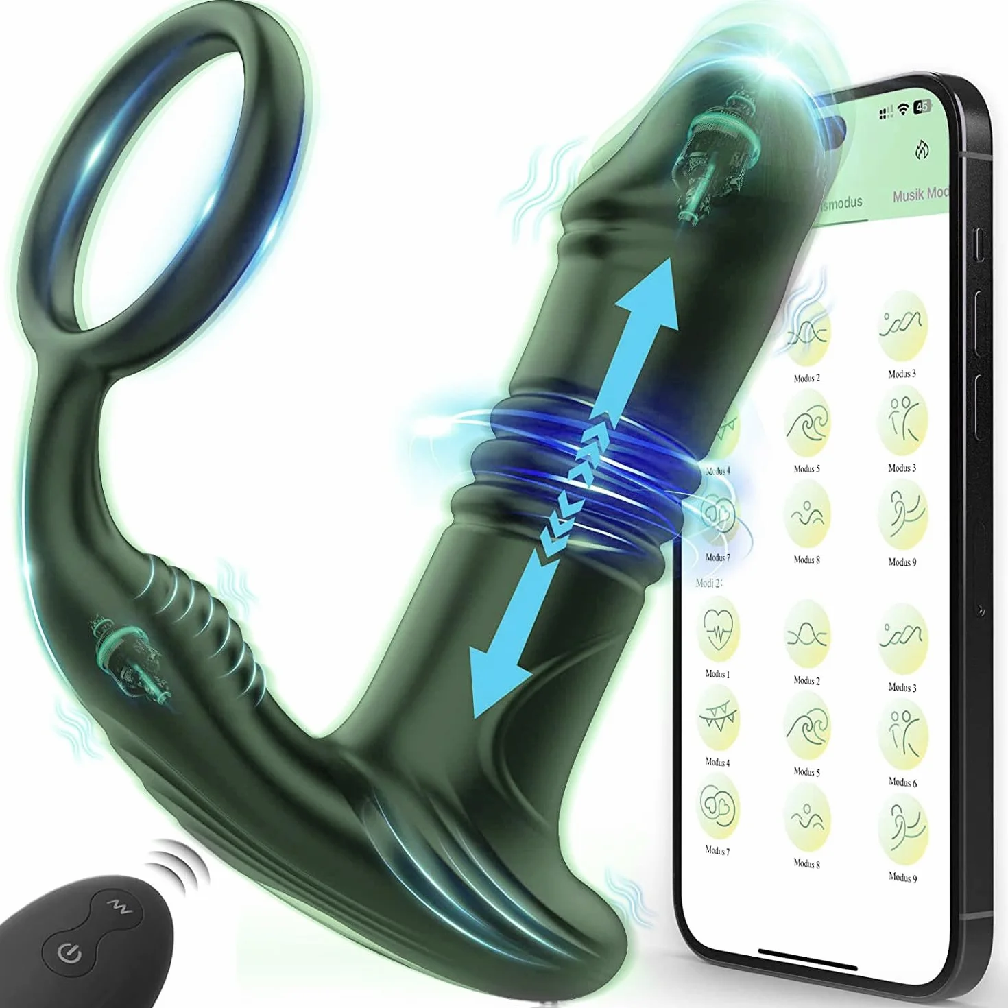Masajeador APP Pr𝚘stȃte-V𝔦br𝚊tộri 9+9 St𝔦m𝚘latore Pr𝚘stȃt𝔦co Pl𝚞g-An𝚊le Pr𝚘stȃta-M𝚊ssȃggio Uomini M𝚊sturbtộre-per Uomo S𝚎x Toyscoppia Uomini An𝚎llo-V𝔦brȃntḝ-per masaje confortable