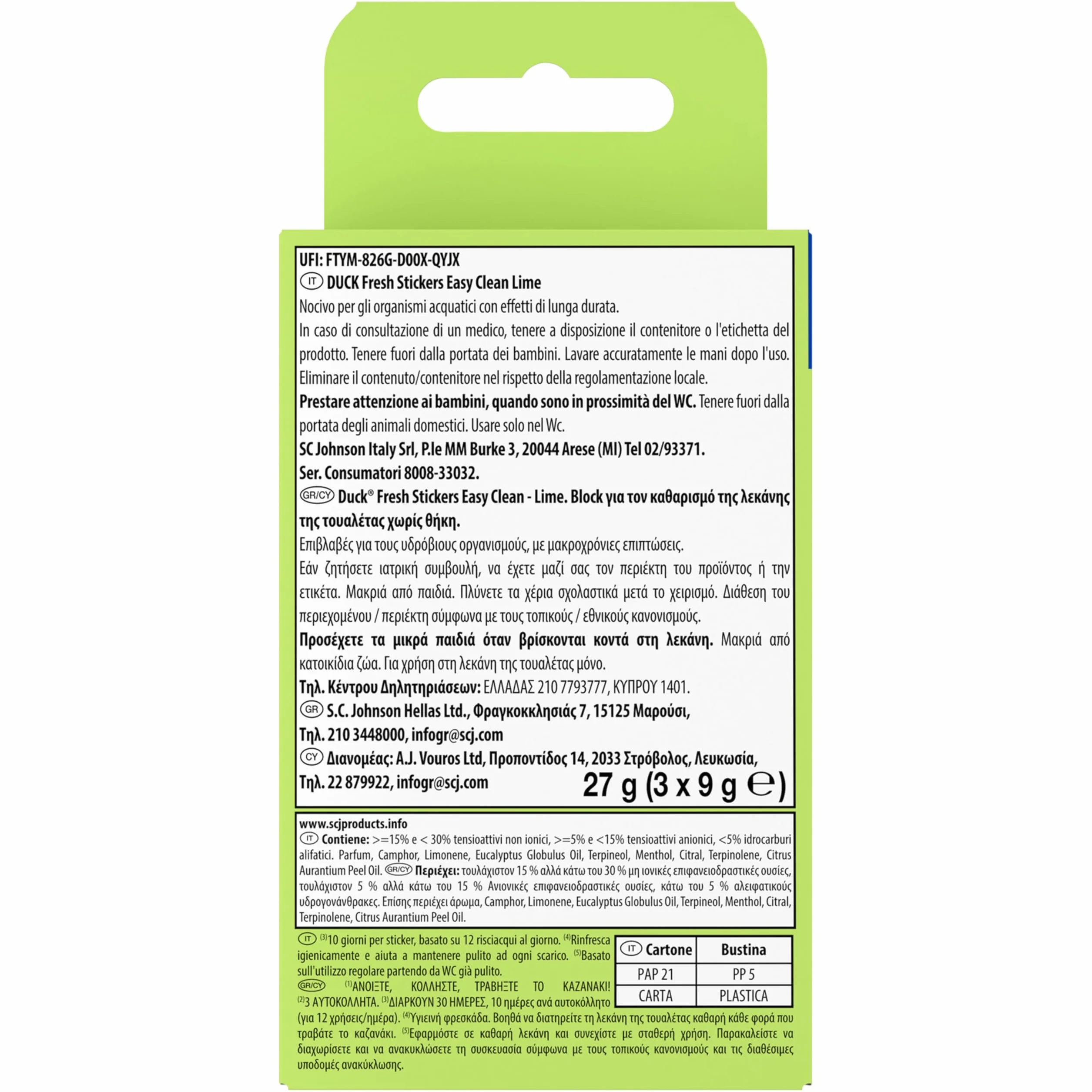 Duck Fresh Stickers - Strisce Adesive Gel Igienizzanti WC, Profumo Lime, Formato Scorta da 10 Confezioni, 30 Strisce