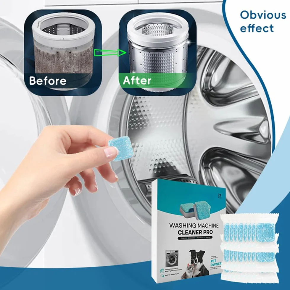 Pulitore per Lavatrice 24 Pezzi Pastiglie Anticalcare Effervescenti Rimuove Sporco Odori