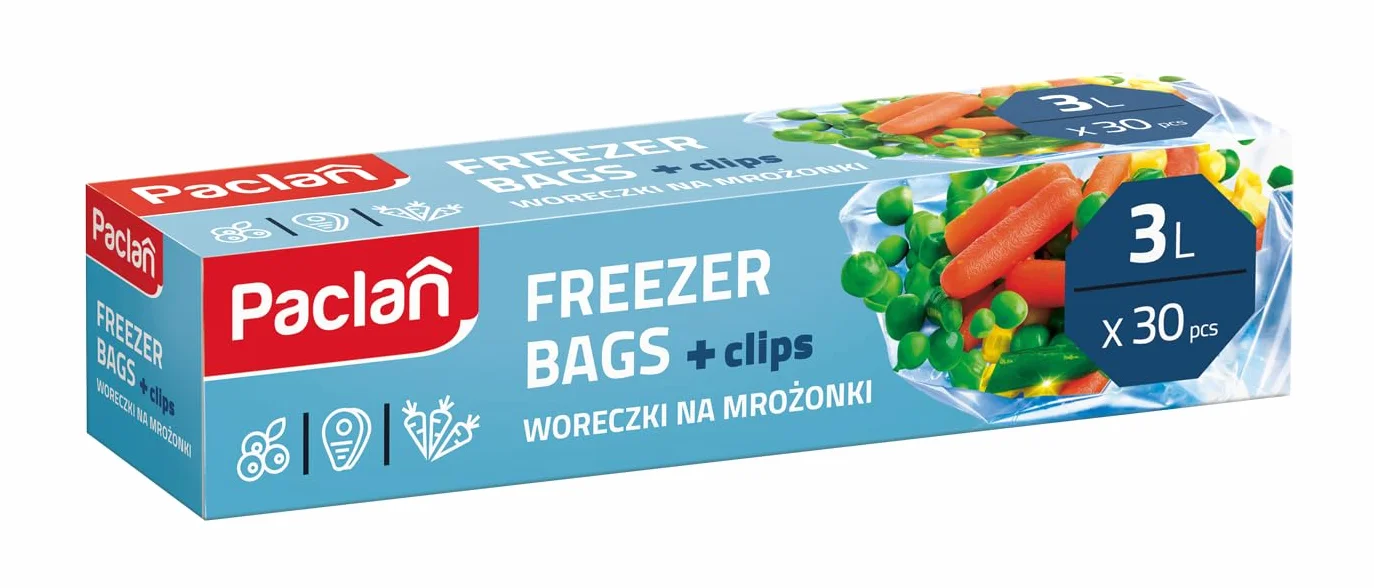 Paclan Sacchetti per congelatore, 3 litri (confezione da 30) trasparenti
