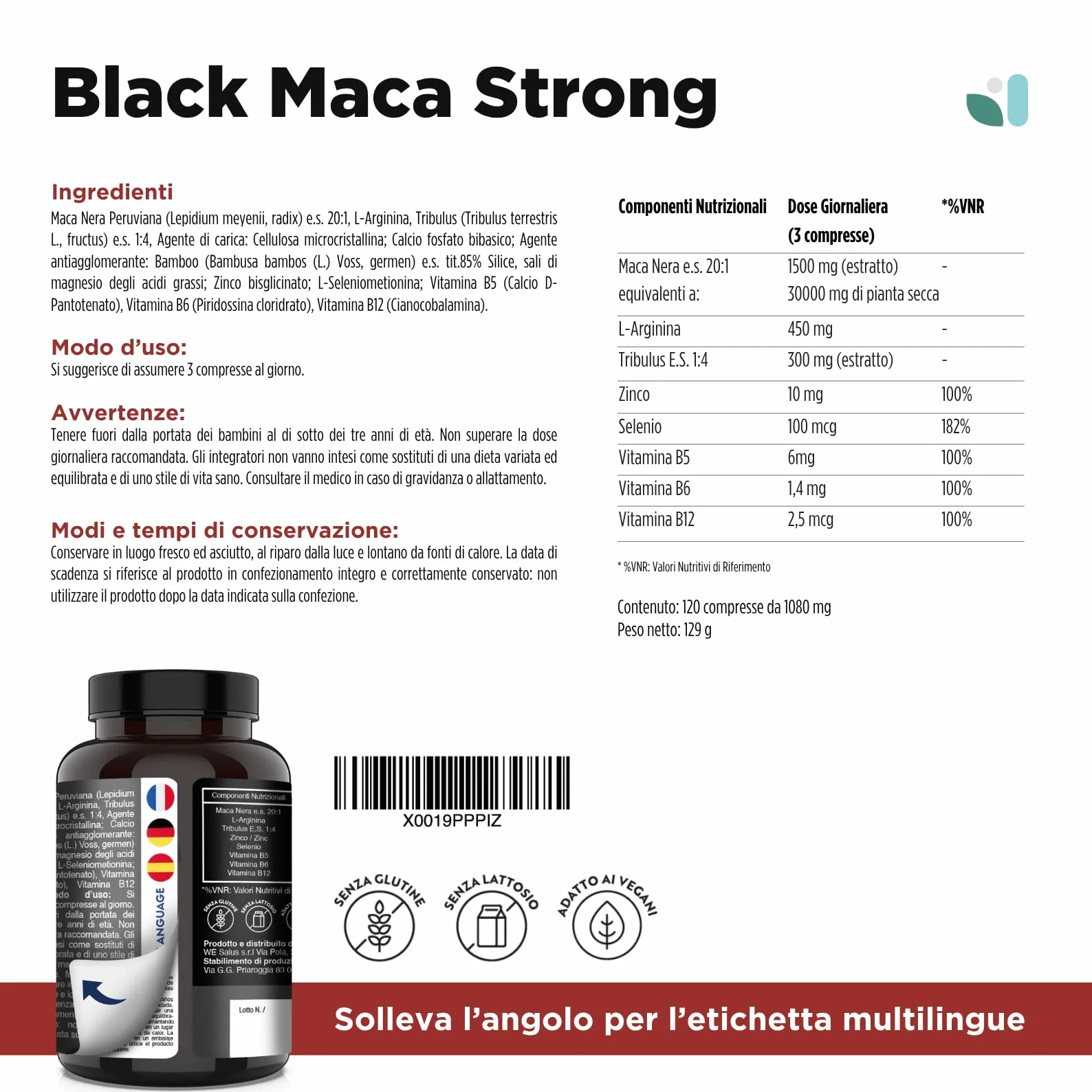 Maca Peruviana Nera Estratto Puro 20:1, 30.000 mg + Tribulus Terrestris + Arginina + Zinco | Integratori Made In Italy | Mass | Maca Wesalys