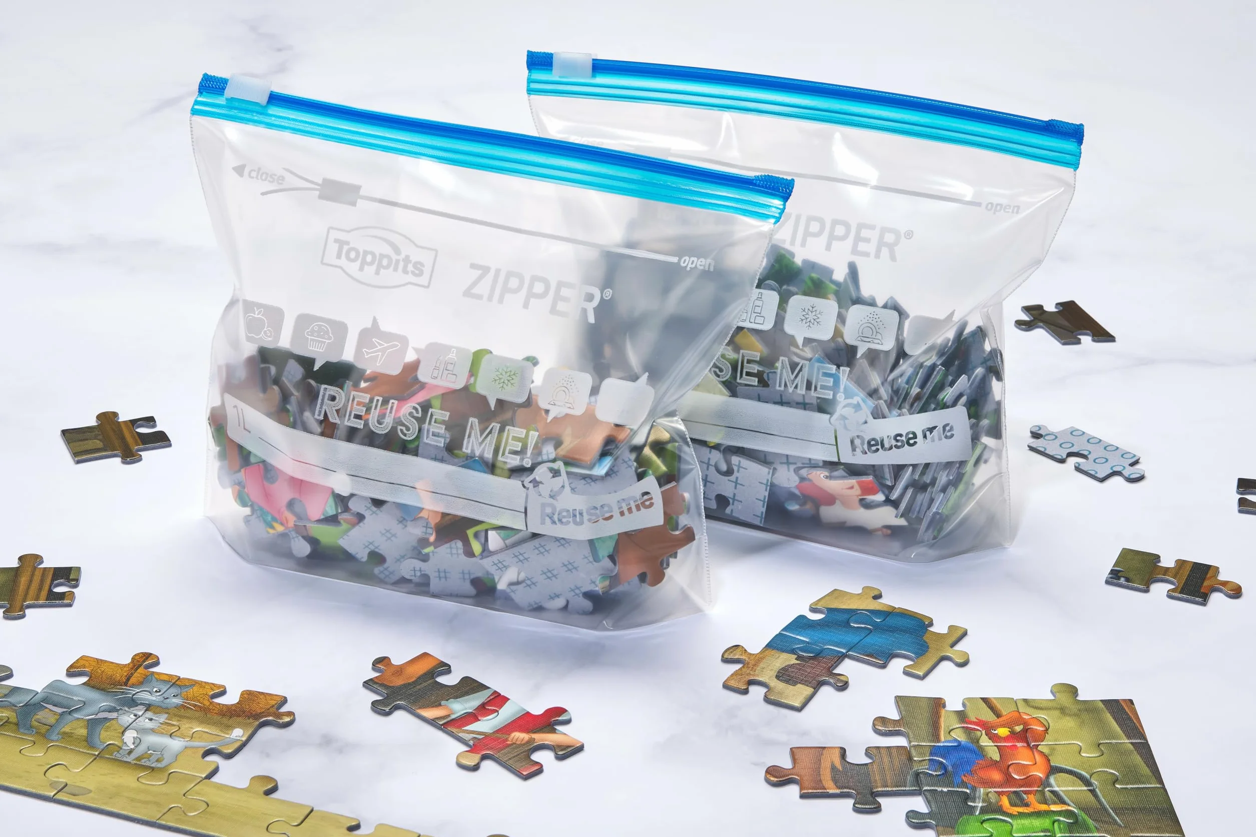 Toppits Zipper sacchetto multiuso pellicola speciale antistrappo, riutilizzabile, trasparente, capacità 1 litro, 1 x 12 pezzi