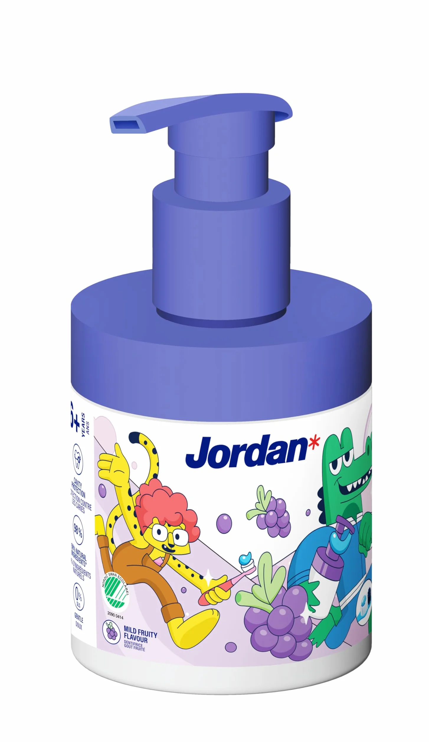 Jordan* | Dentifricio in pompa per bambini | Dentifricio su dispenser a pompa equivalente a 3 tubi regolari | Soluzione innovativa e conveniente | 6-12 anni | 1450 ppm | Uva | 150 ml