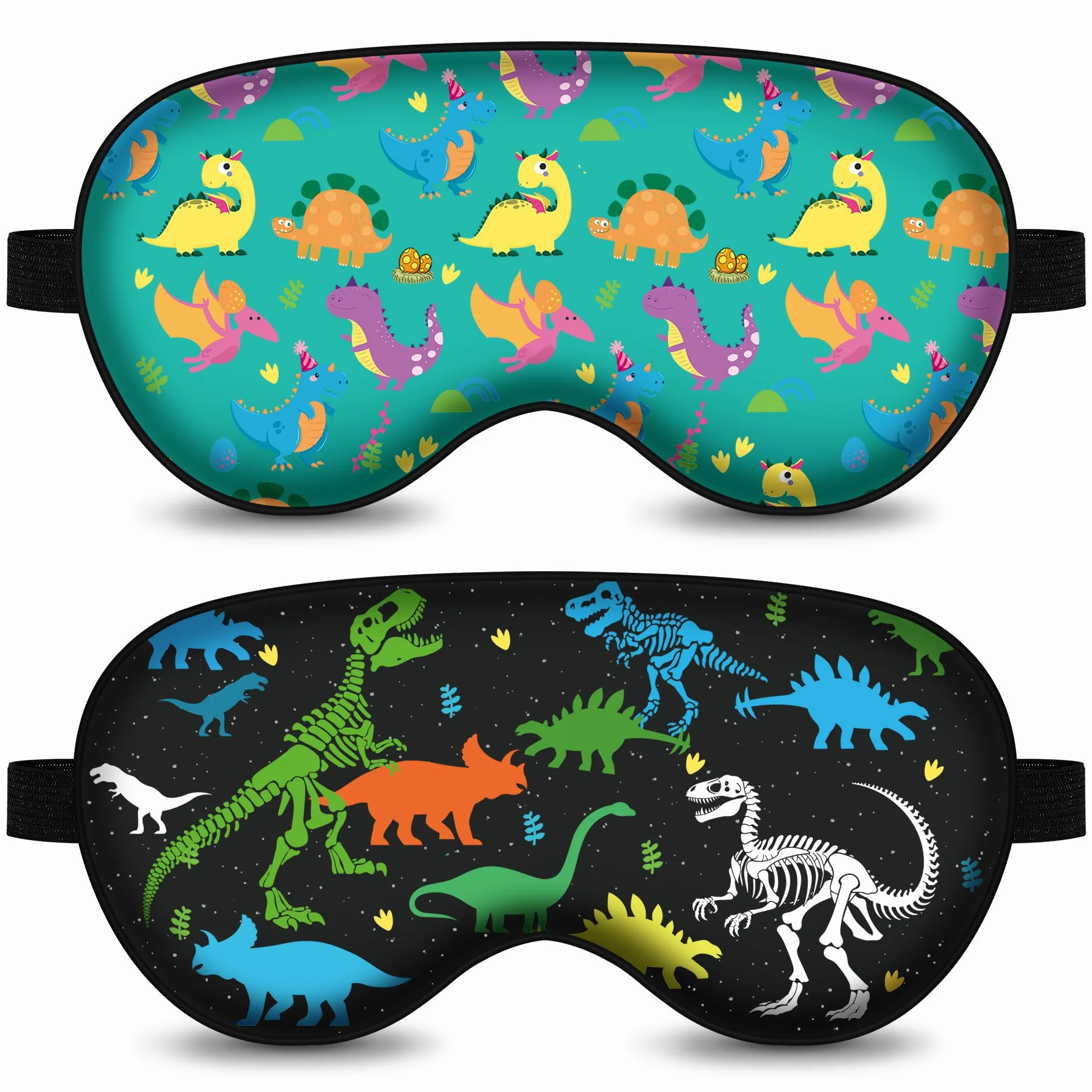 Confezione da 2 maschere per dormire per bambini, motivo dinosauro, simpatiche mascherine per dormire, con cinghia regolabile, oscurante, per bambini e adolescenti, per chi dorme sul fianco, casa