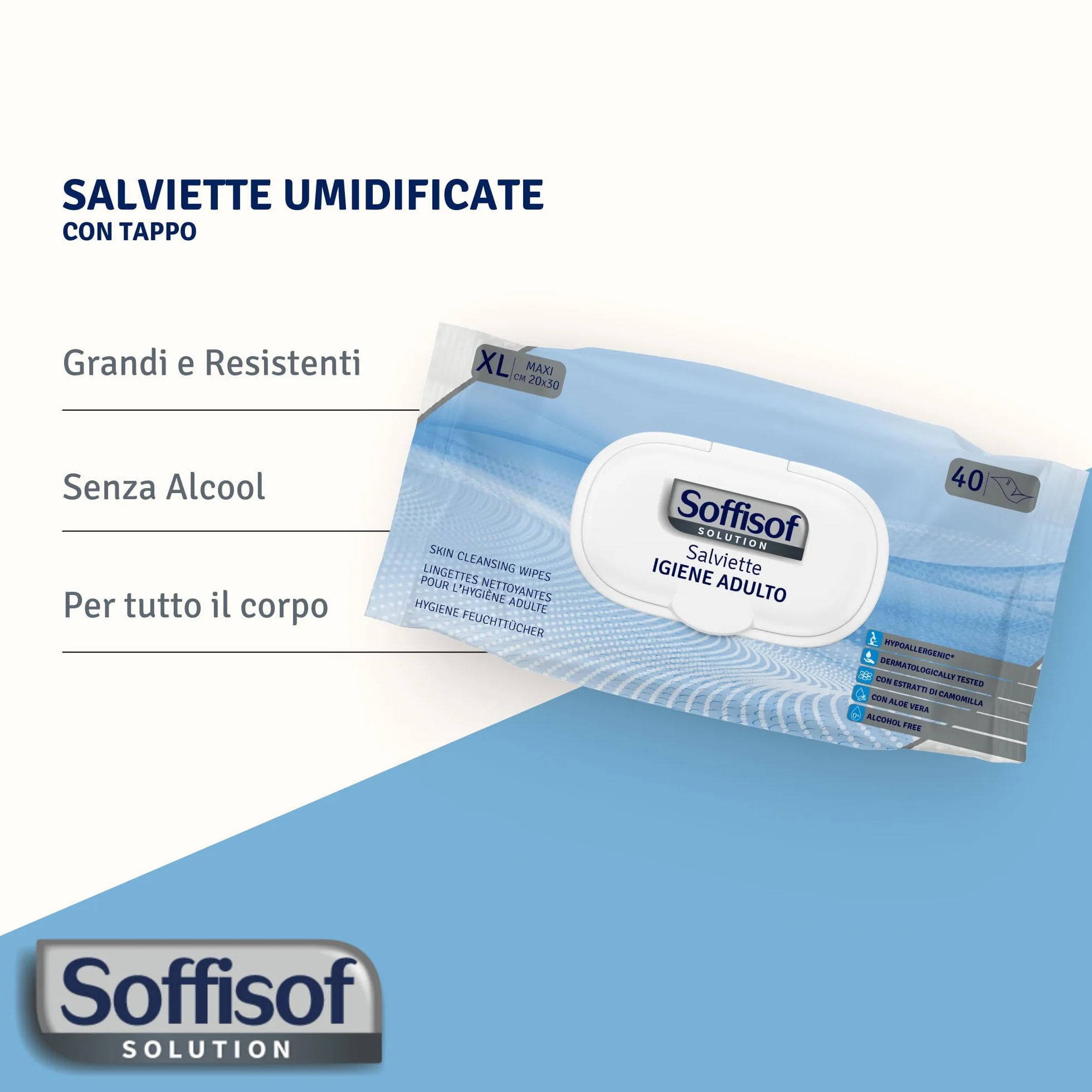 Soffisof Salviette Umidificate per Anziani 240x Adulti XL 20x30 cm 6 Confezioni