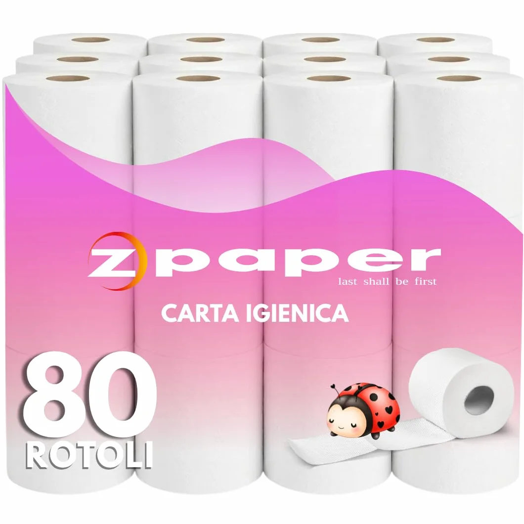 80 Rotoli Carta Igienica 100% Pura Cellulosa 2 Veli Morbida Resistente