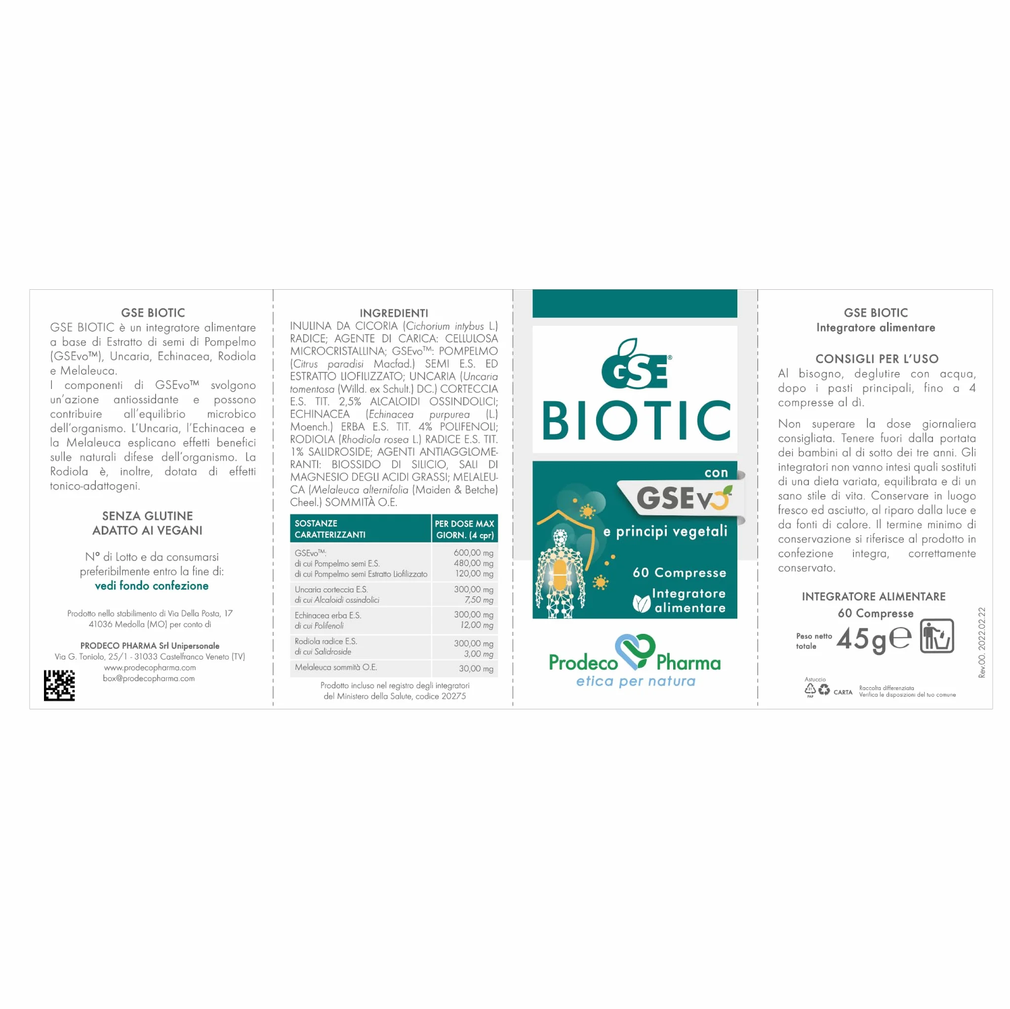 Prodeco Pharma GSE BIOTIC 60 Compresse Integratore Alimentare Semi di Pompelmo