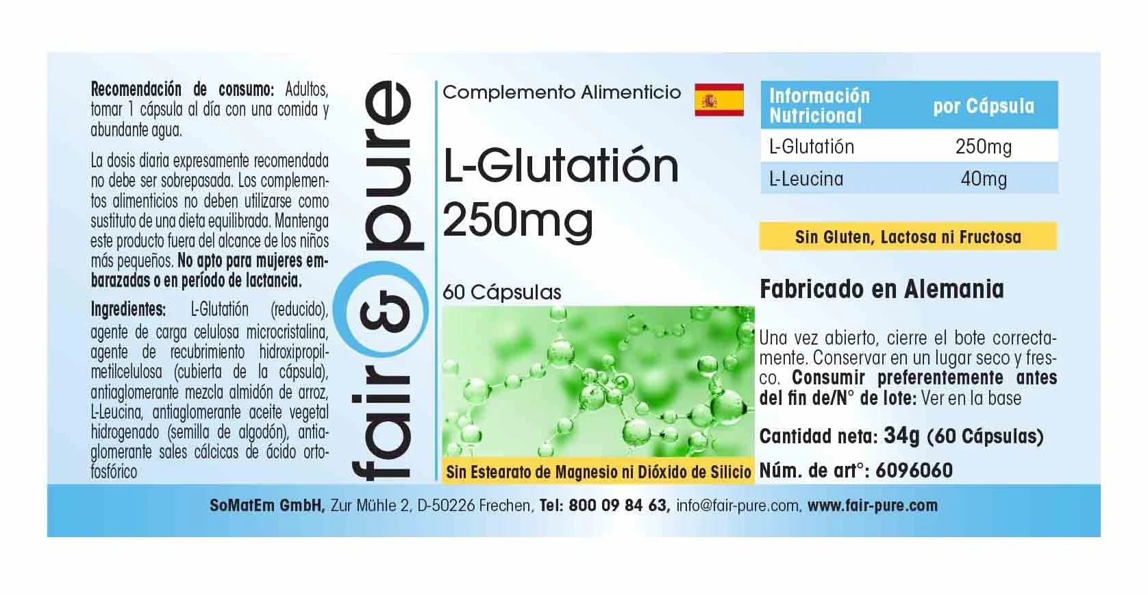 Fair & Pure® - L-Glutatione 250 mg - Ridotto - Biodisponibile - Vegan - 60 Capsule