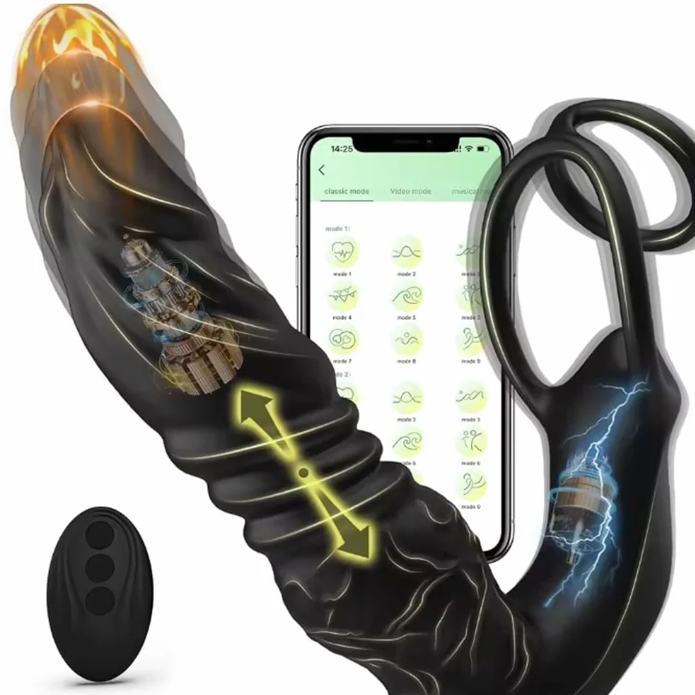 Controllo APP Uomini Massaggio prostata Uomini Massaggio prostata con doppio anello di coda in silicone Plug anale Dild Vibratori modellati Giocattoli sessuali anali per adulti per coppie gay