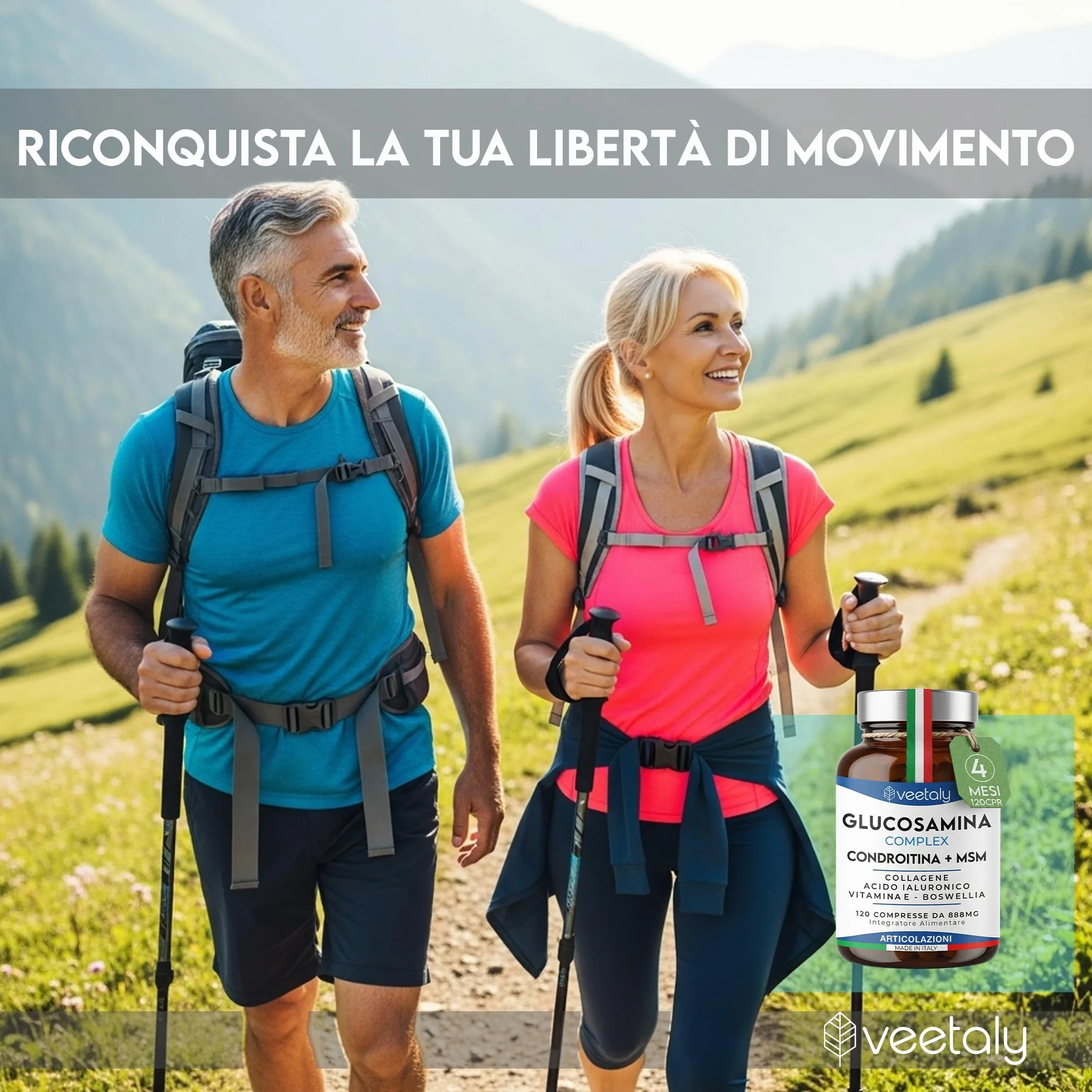 Glucosamina Condroitina MSM 888mg - Integratore Articolazioni e Cartilagine Ginocchio con Collagene, Acido Ialuronico, Vitamina E, Boswellia - 4 Mesi, 120 Compresse da 888 mg
