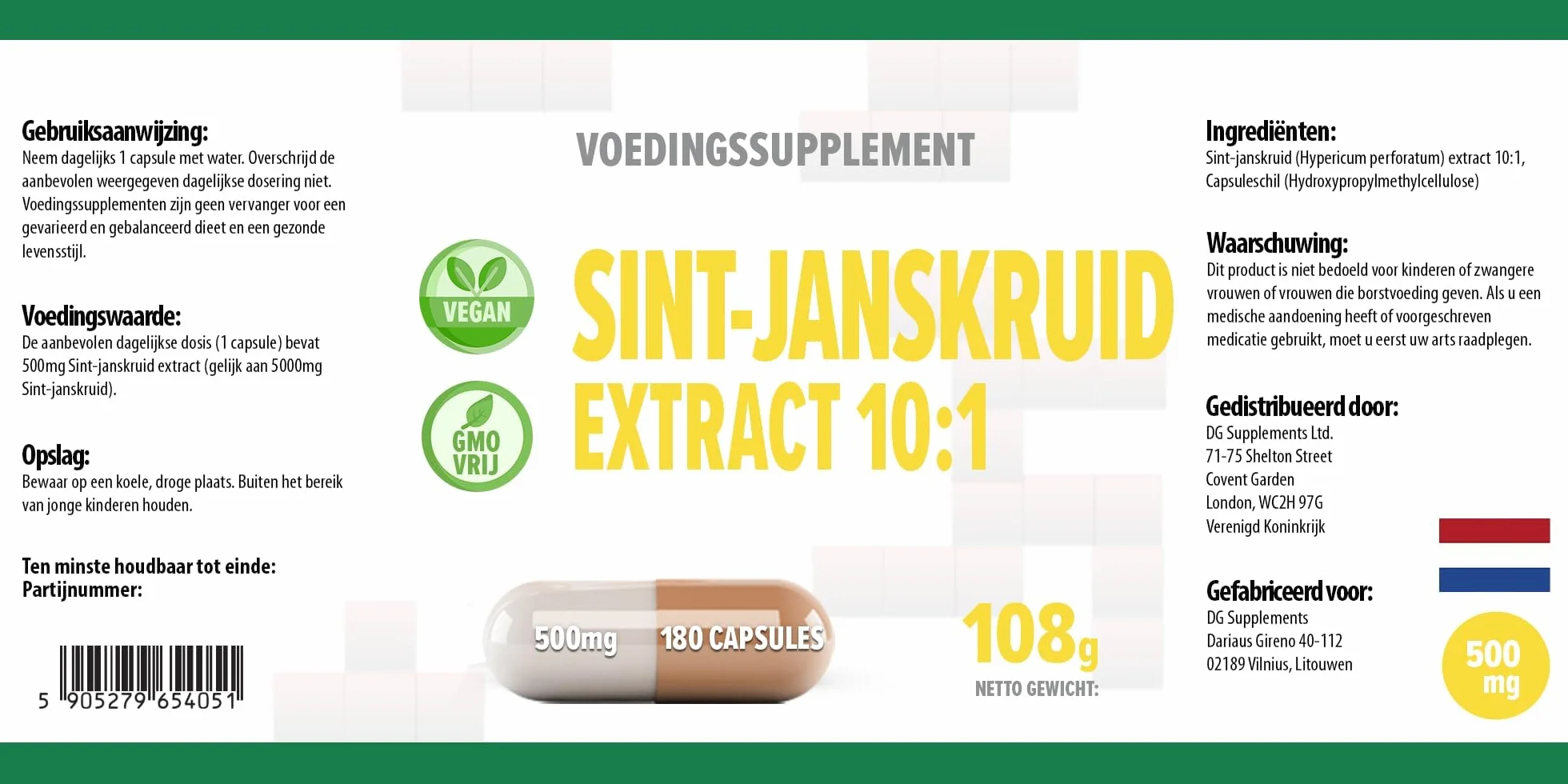 Iperico (Erba di San Giovanni) equivalente 5.000 mg (500 mg di estratto 10:1) 180 capsule vegane